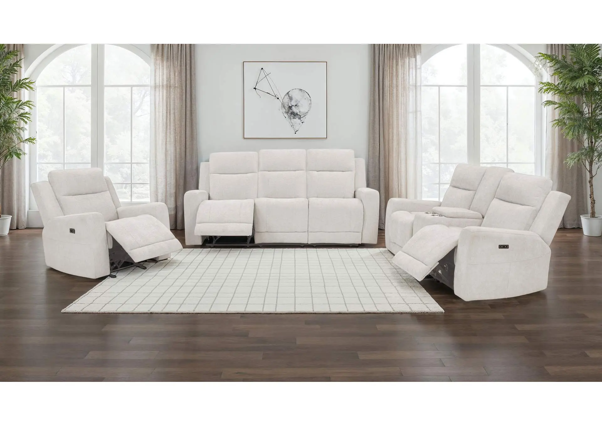 Kennett 3-piece Chenille Power Reclining Sofa Set Ivory