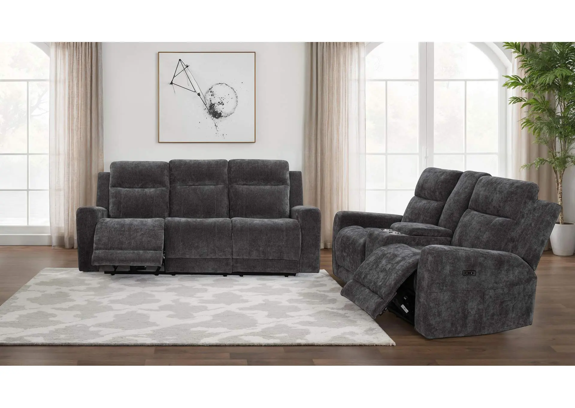 Kennett 2-piece Chenille Power Reclining Sofa Set Dark Grey