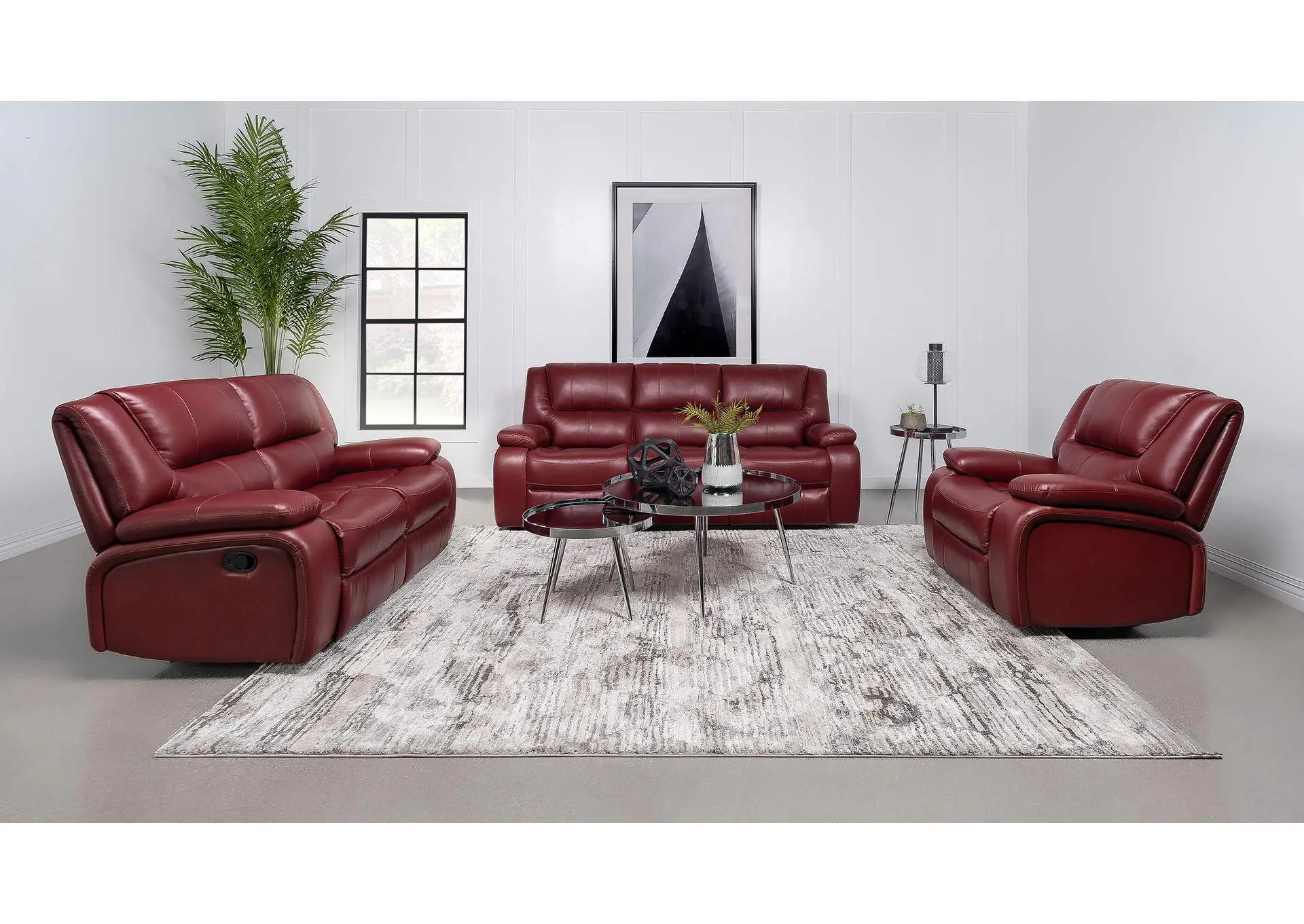 Camila 3-piece Upholstered Reclining Sofa Set Red