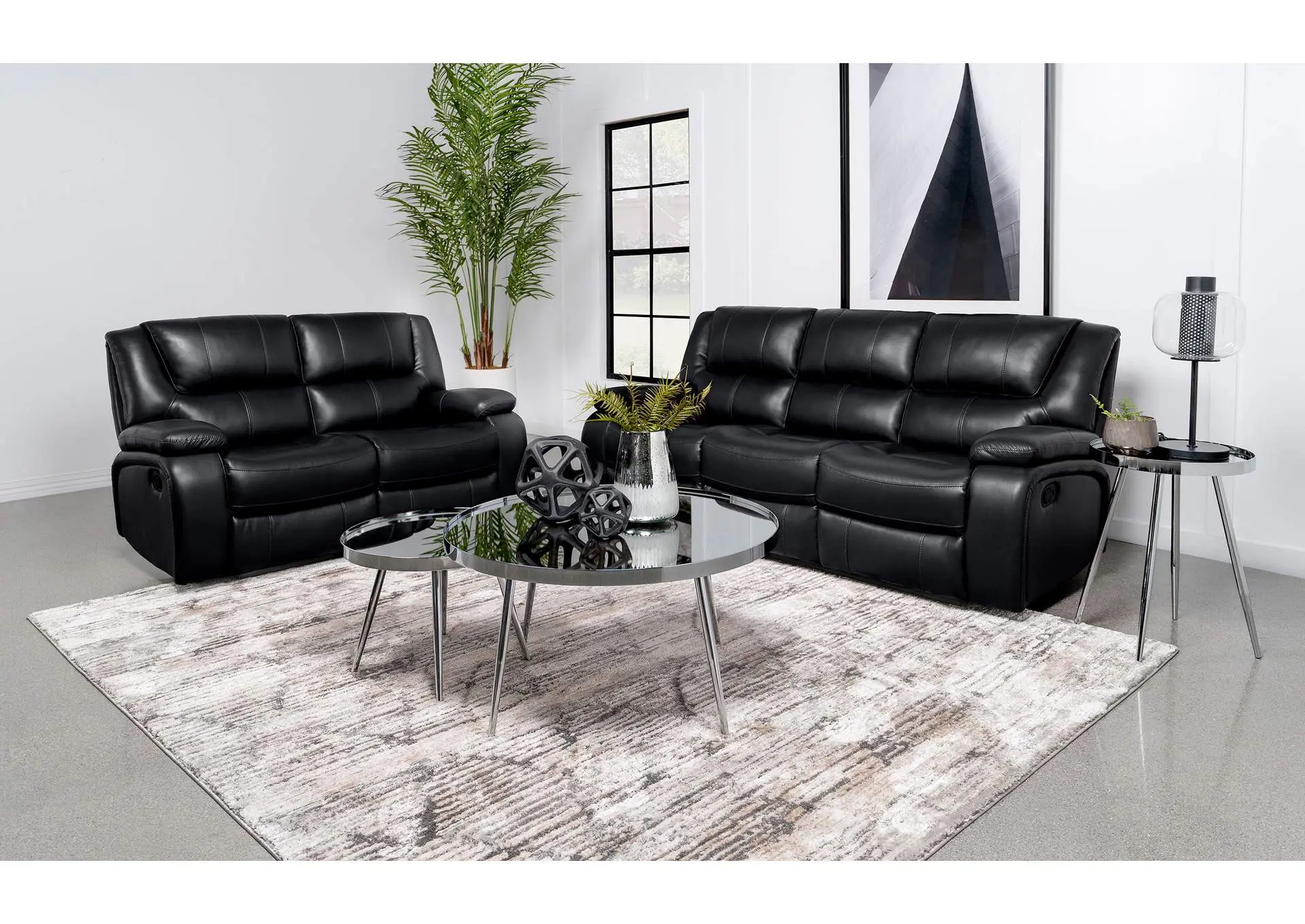 Camila 2-piece Upholstered Reclining Sofa Set Black