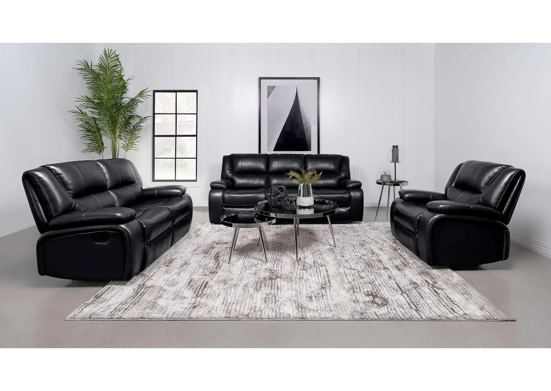 Camila 3-piece Upholstered Reclining Sofa Set Black