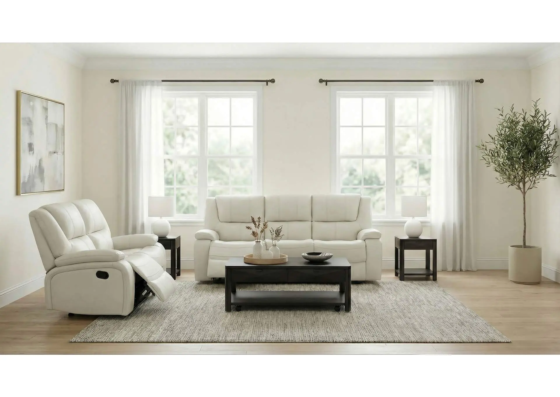 Camila 2-piece Upholstered Reclining Sofa Set White
