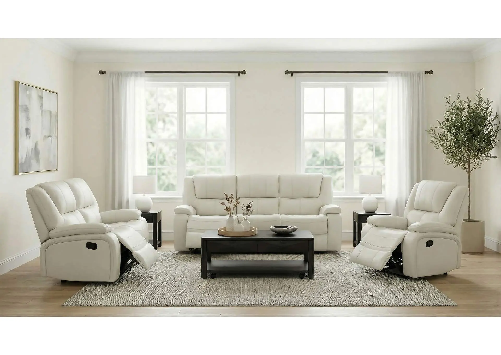 Camila 3-piece Upholstered Reclining Sofa Set White