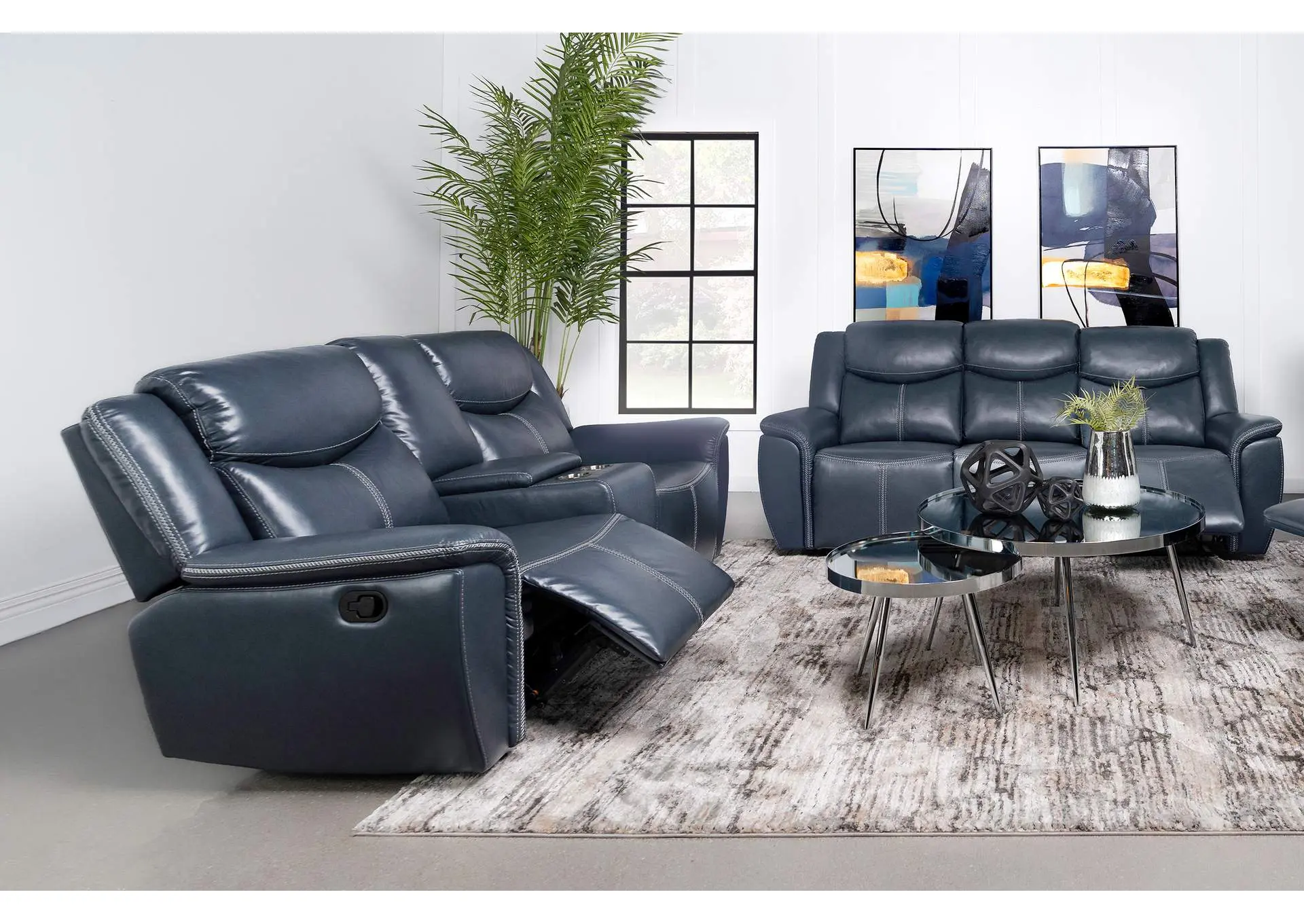 Sloane 2-piece Upholstered Reclining Sofa Set Blue