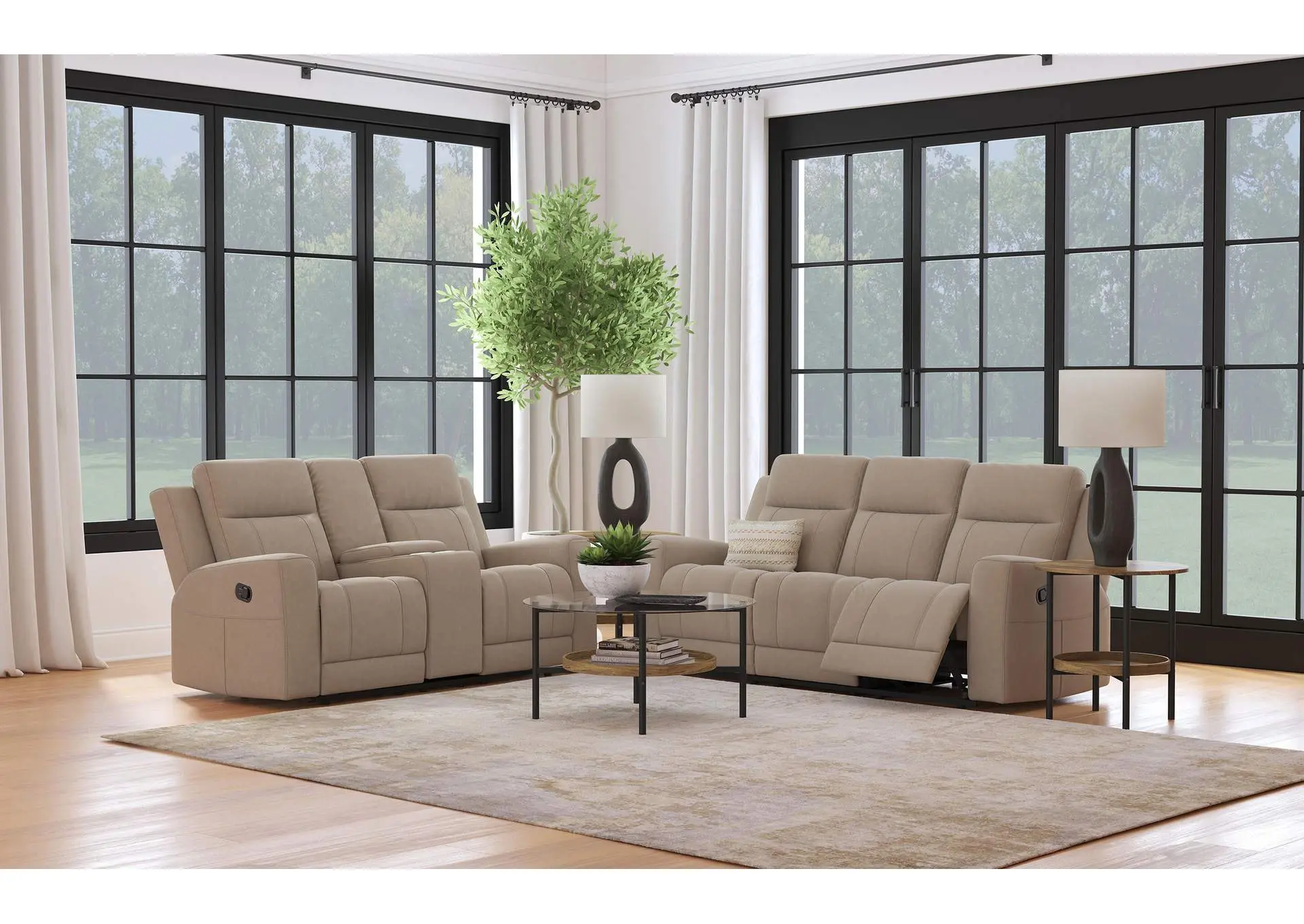 Brentwood 2-piece Upholstered Reclining Sofa Set Taupe