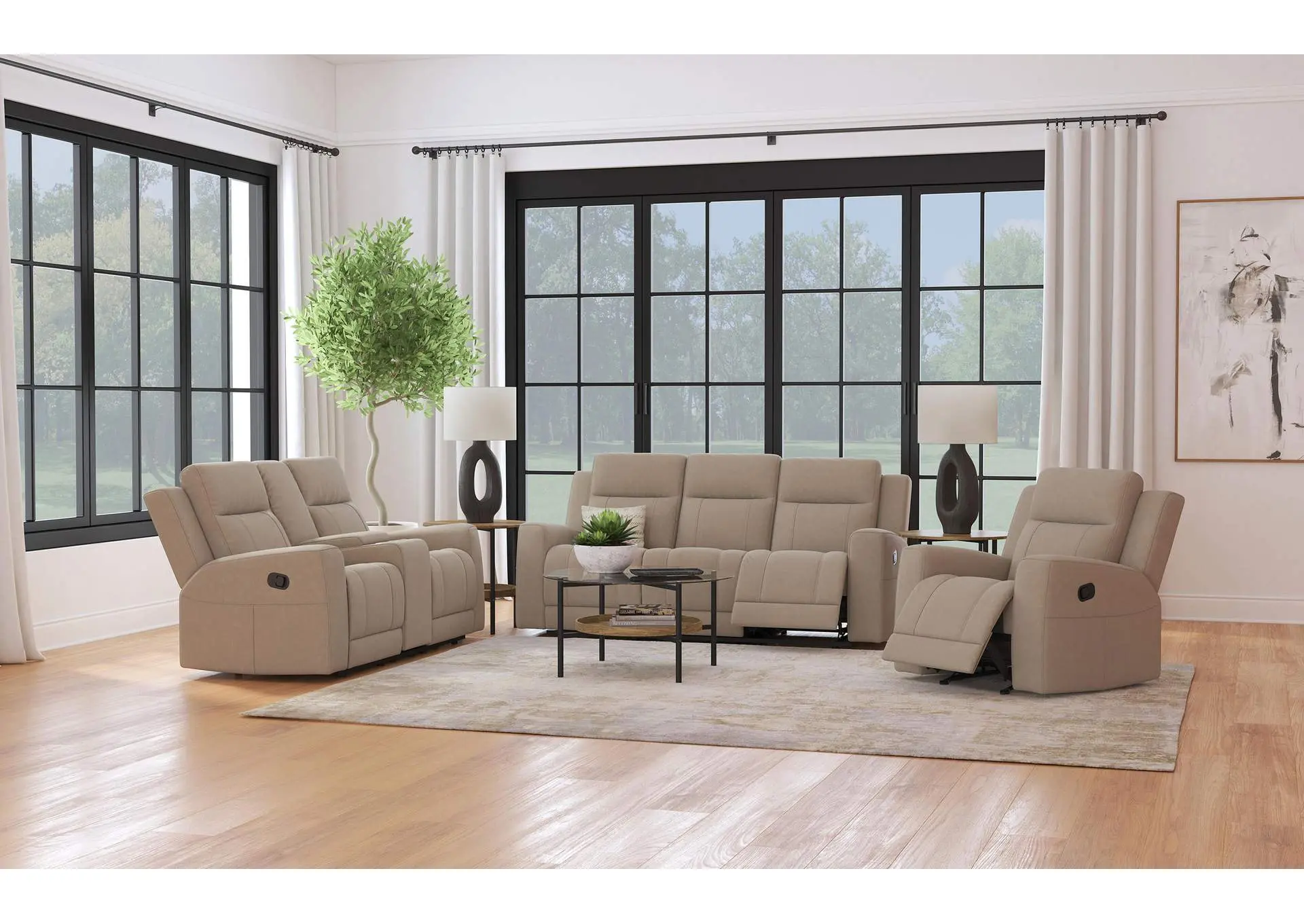 Brentwood 3-piece Upholstered Reclining Sofa Set Taupe