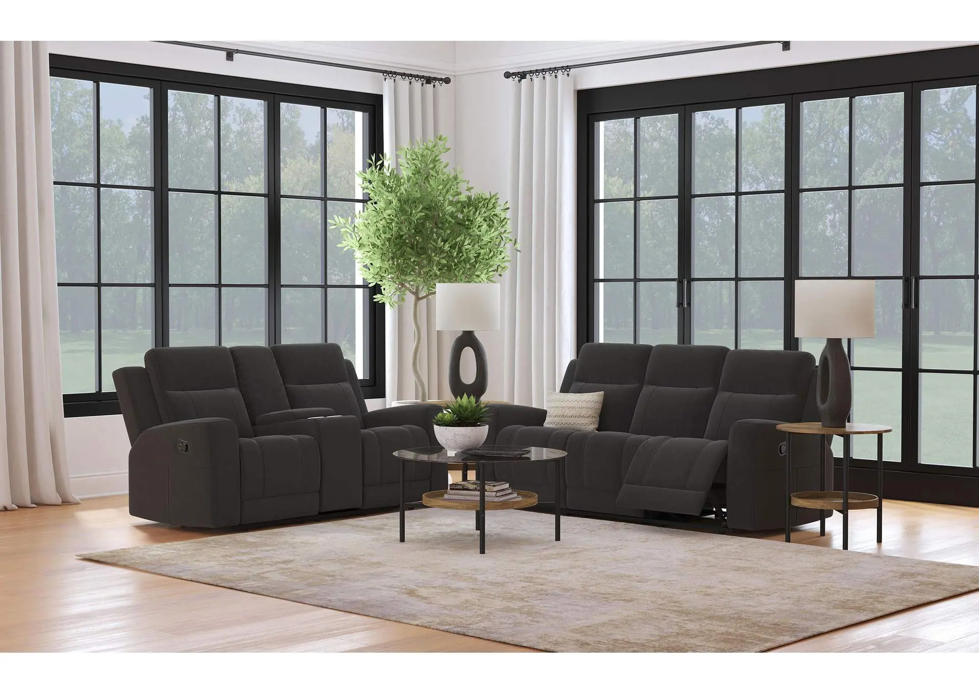 Brentwood 2-piece Upholstered Reclining Sofa Set Charcoal