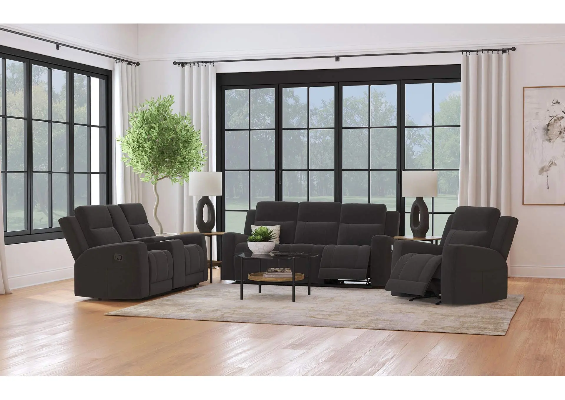 Brentwood 3-piece Upholstered Reclining Sofa Set Charcoal