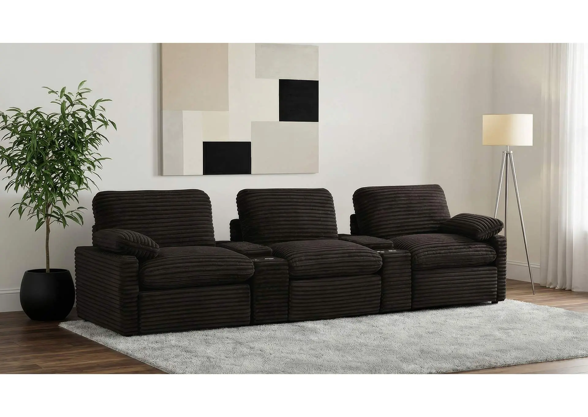 Collins 5-Piece Power Reclining Home Theater Seating Chocolate Brown