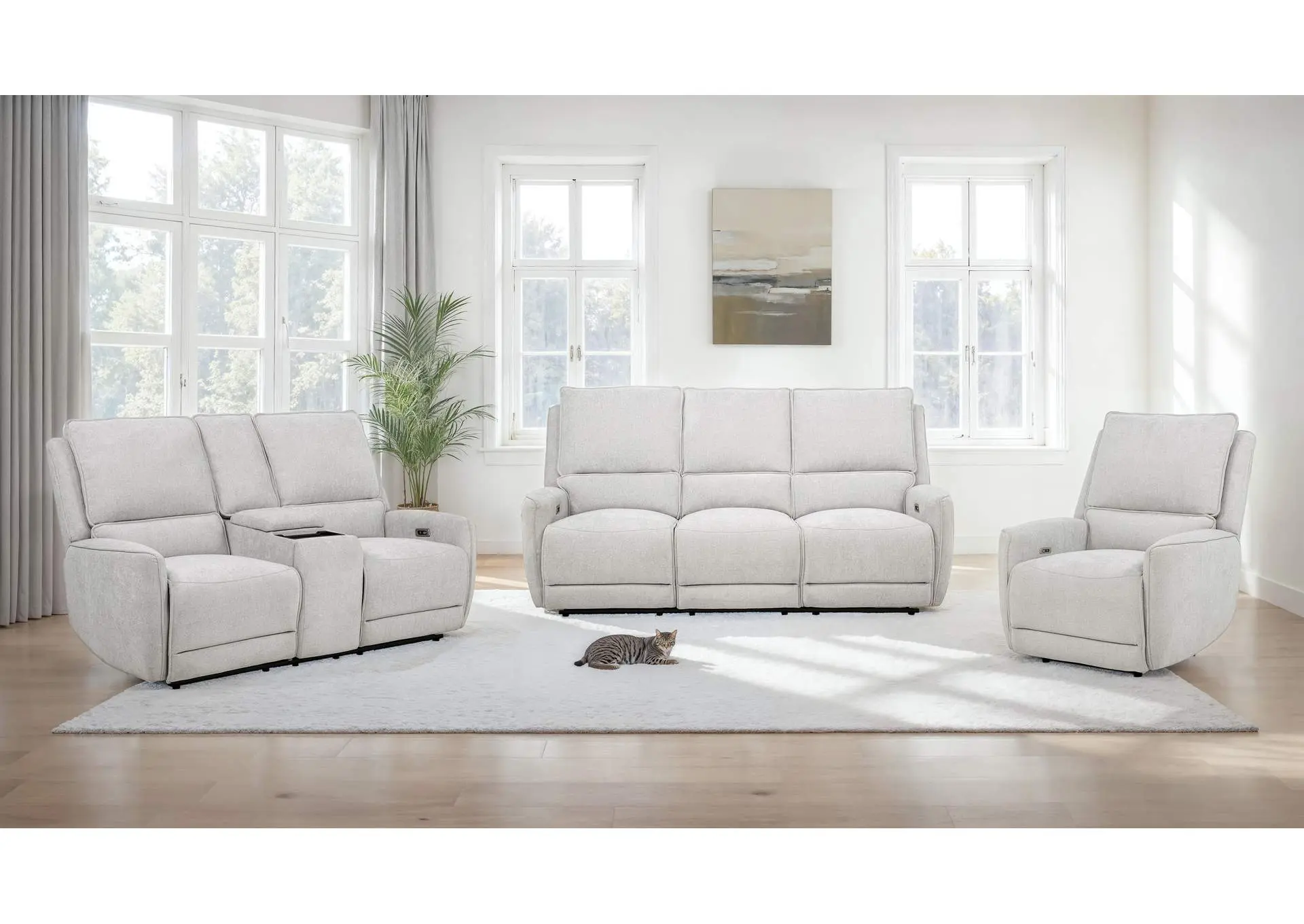 Sylmar 3-piece Chenille Power Reclining Sofa Set Dove Grey