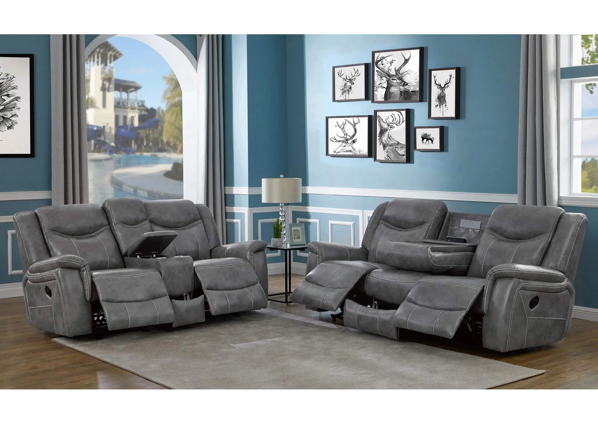 Conrad 2-piece Upholstered Padded Arm Motion Sofa Set Grey — view 19