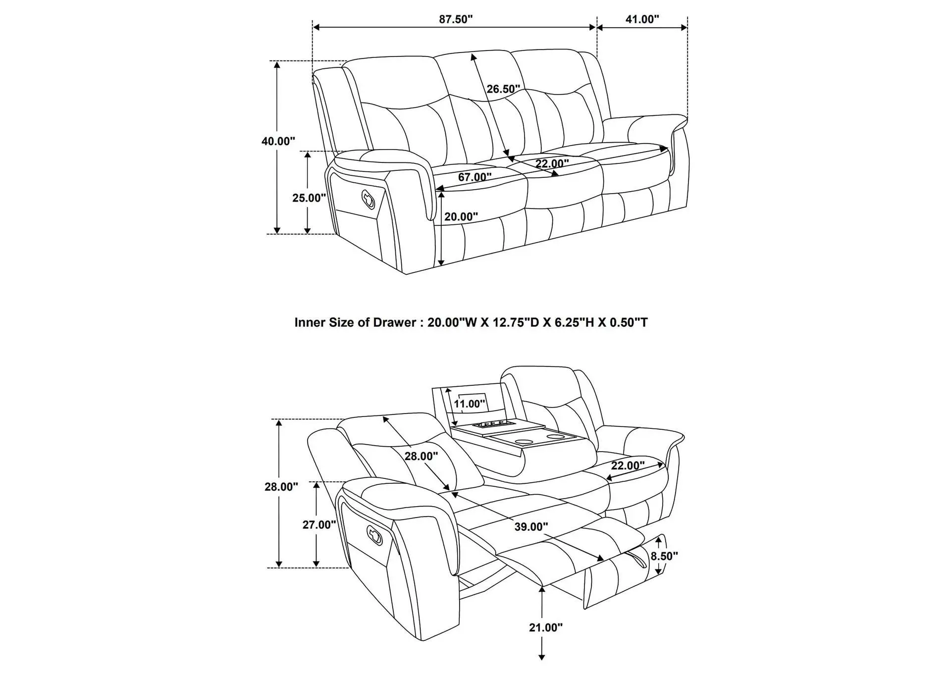 Conrad 2-piece Upholstered Padded Arm Motion Sofa Set Grey — view 6