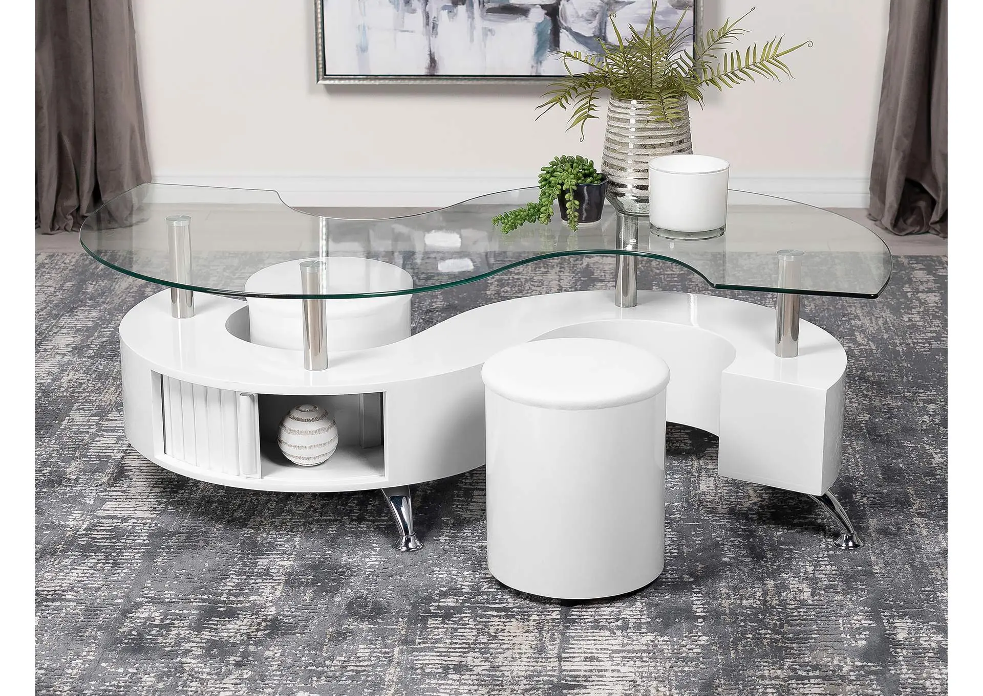 Buckley 3-piece Coffee Table and Stools Set White High Gloss