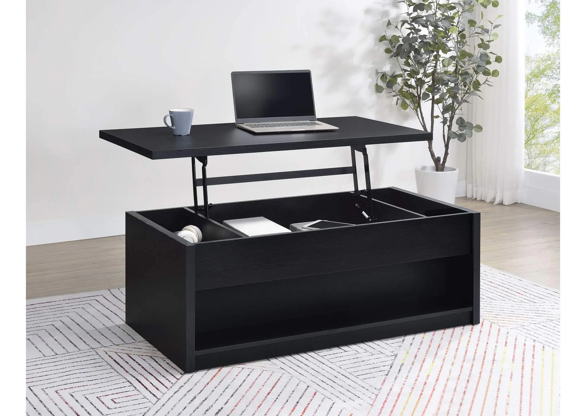 Knapp Lift Top Cocktail Coffee Table with Dual Drawers Black