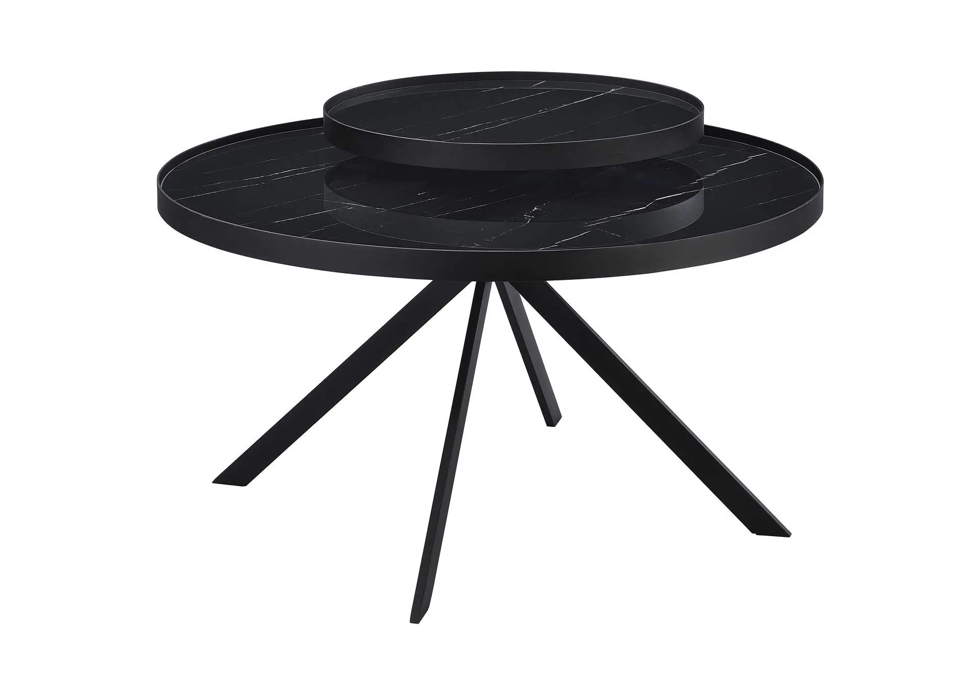 Briggs Round Marble Printed Glass Top Coffee Table Black