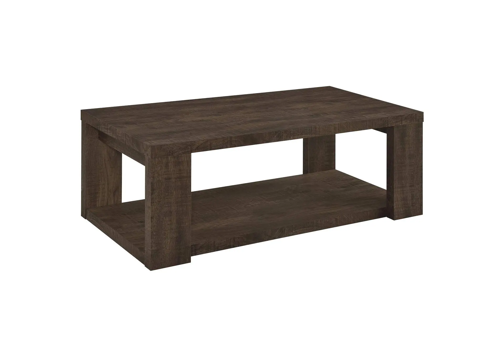 Pavone Rectangular Coffee Table with Open Lower Shelf Dark Rustic Mango