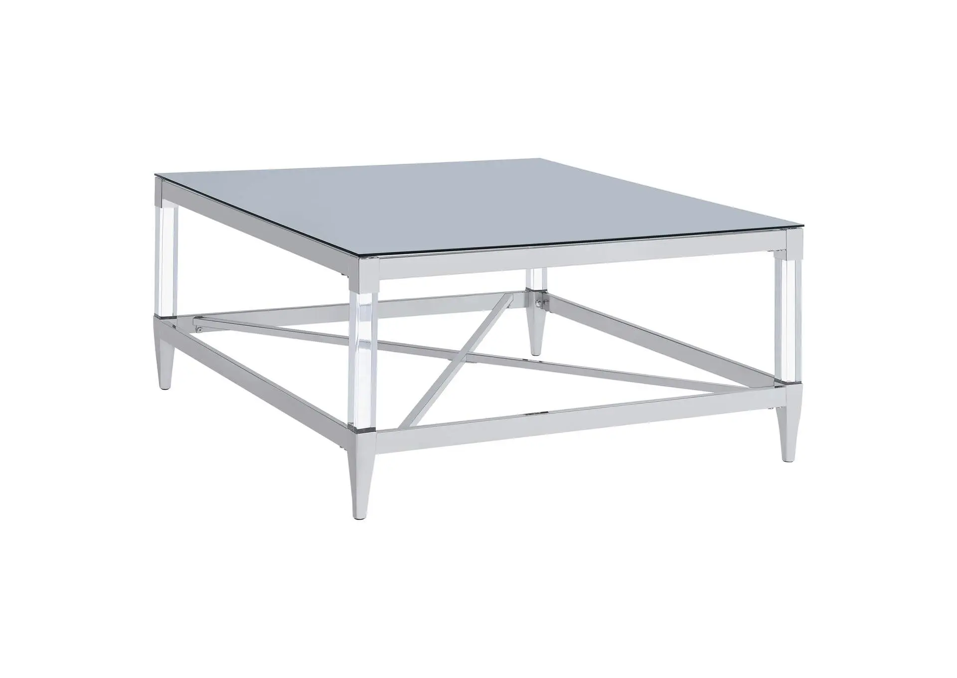 Lindley Square Tempered Mirror Acrylic Coffee Table Chrome