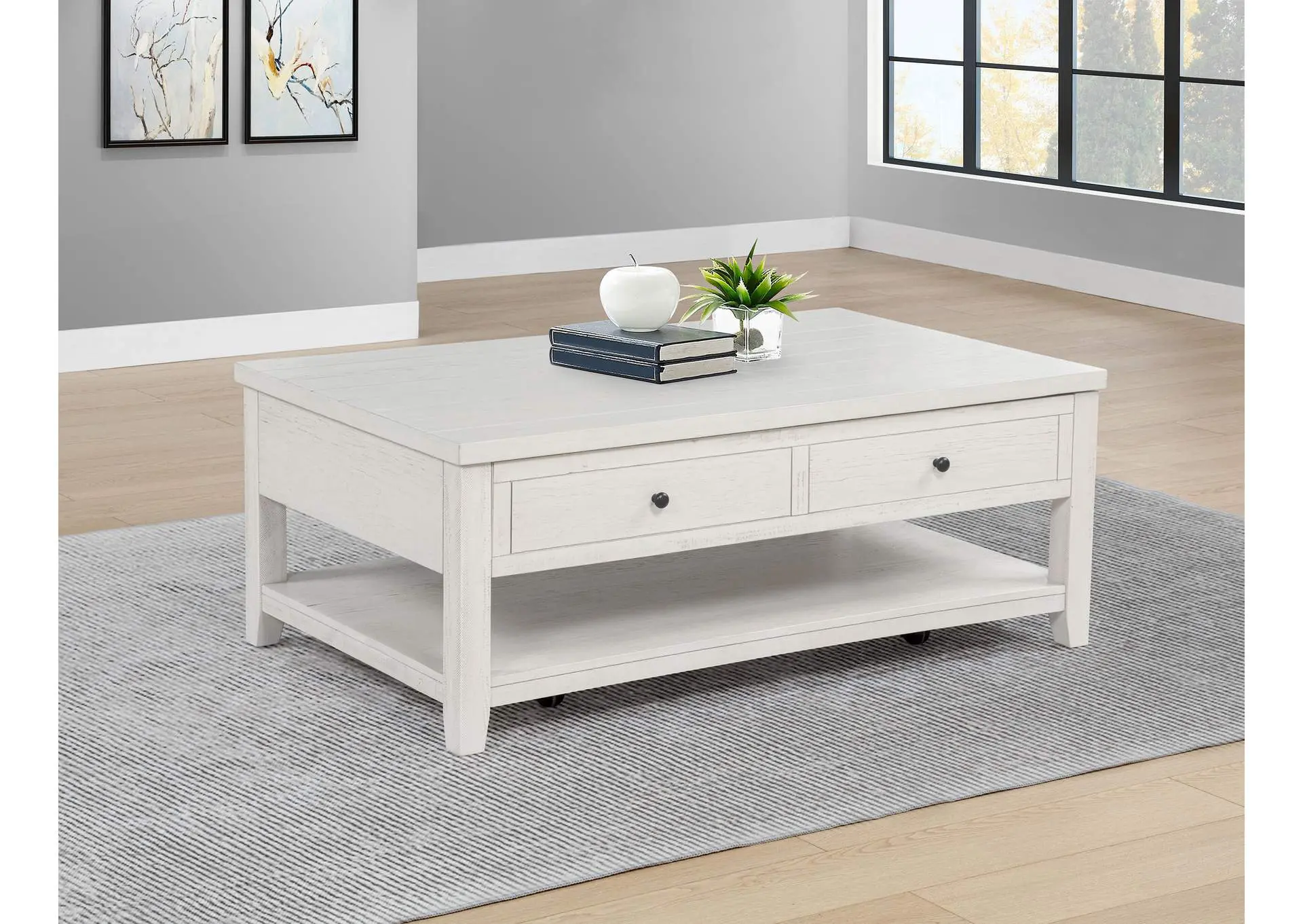 Payne 48-inch Mobile Lift Top Coffee Table Distressed White