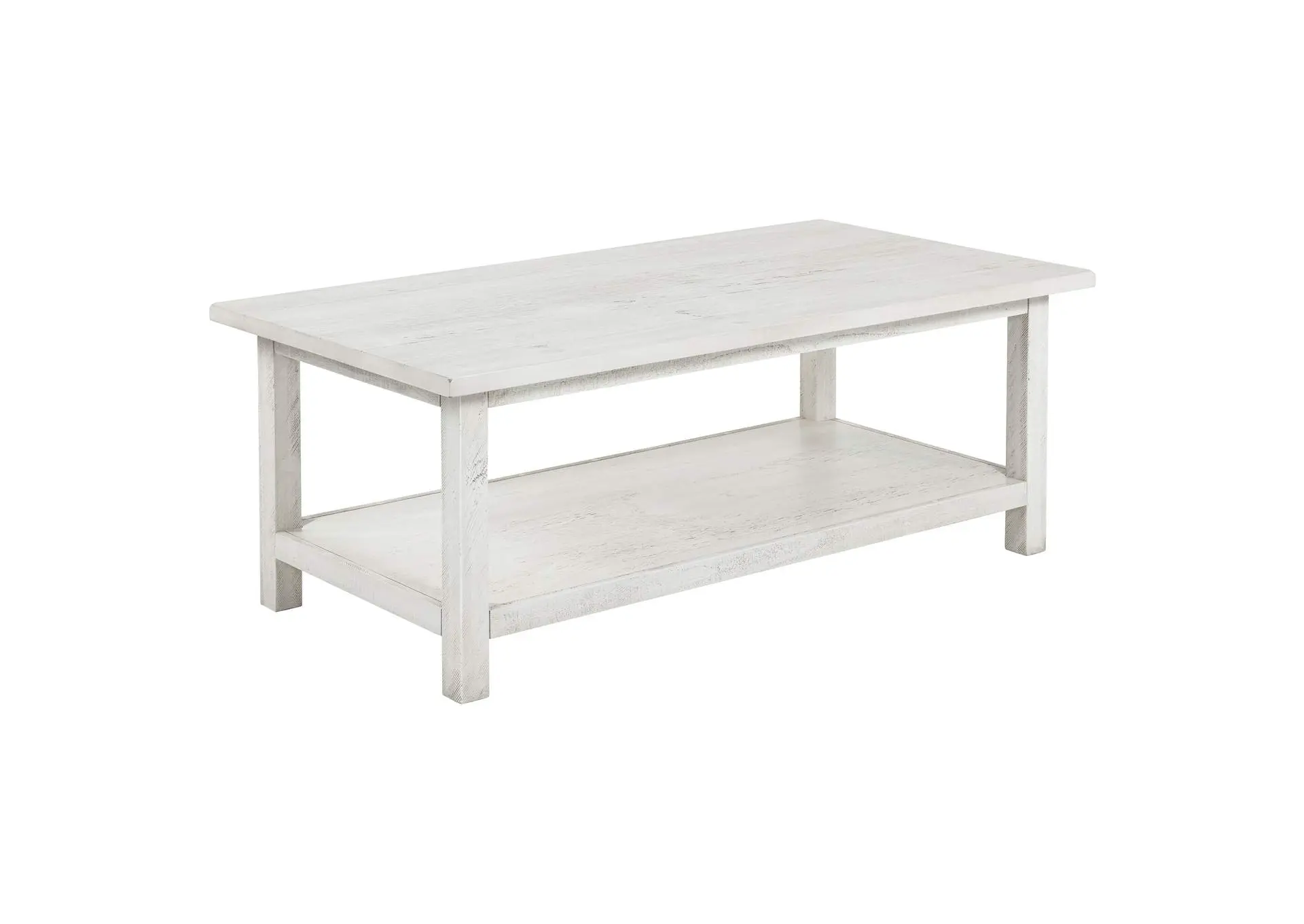Payne Wood Coffee Table with Shelf Distressed White