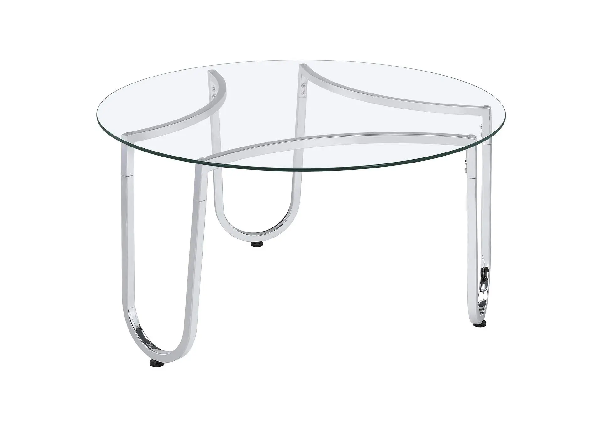 Beller Round Tempered Glass Top Cocktail Coffee Table Chrome