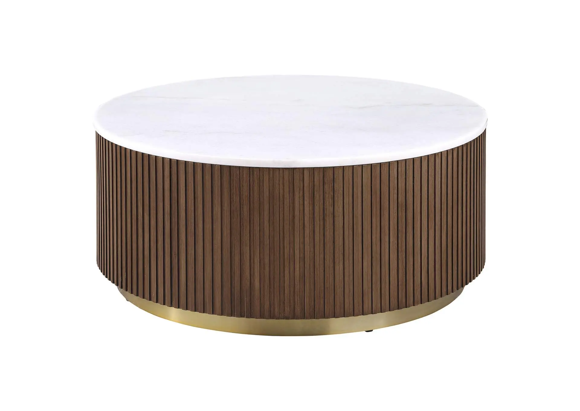 Jason Round White Marble Top Coffee Table Honey Brown