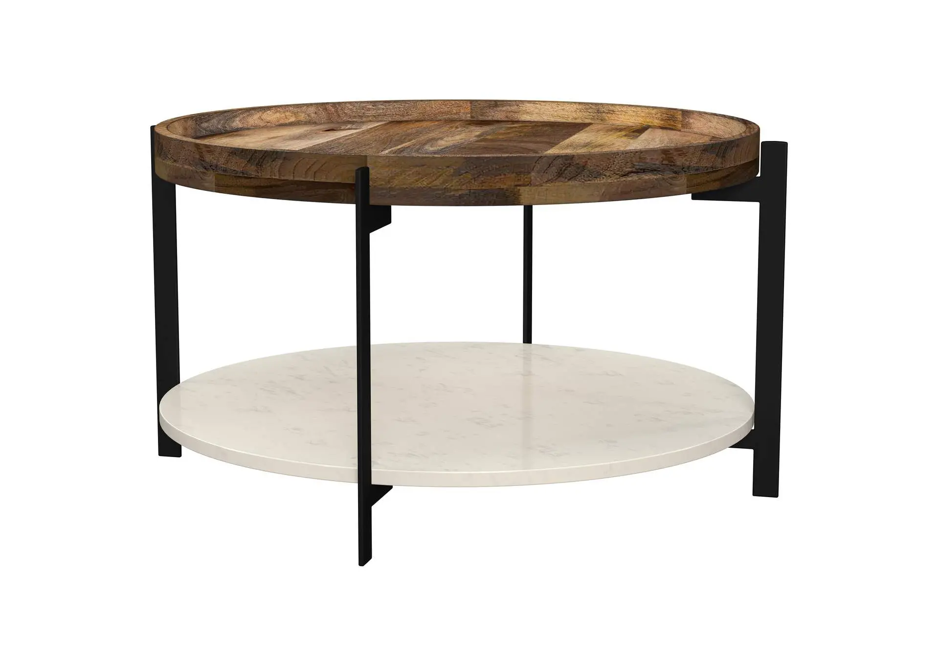 Adhvik Round Wood Top Marble Shelf Coffee Table Natural