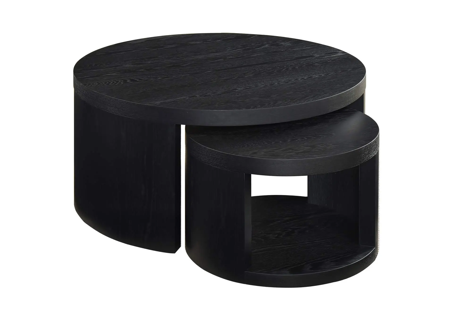 Sweeney 2-piece Round Wood Occasional Nesting Table Set Black