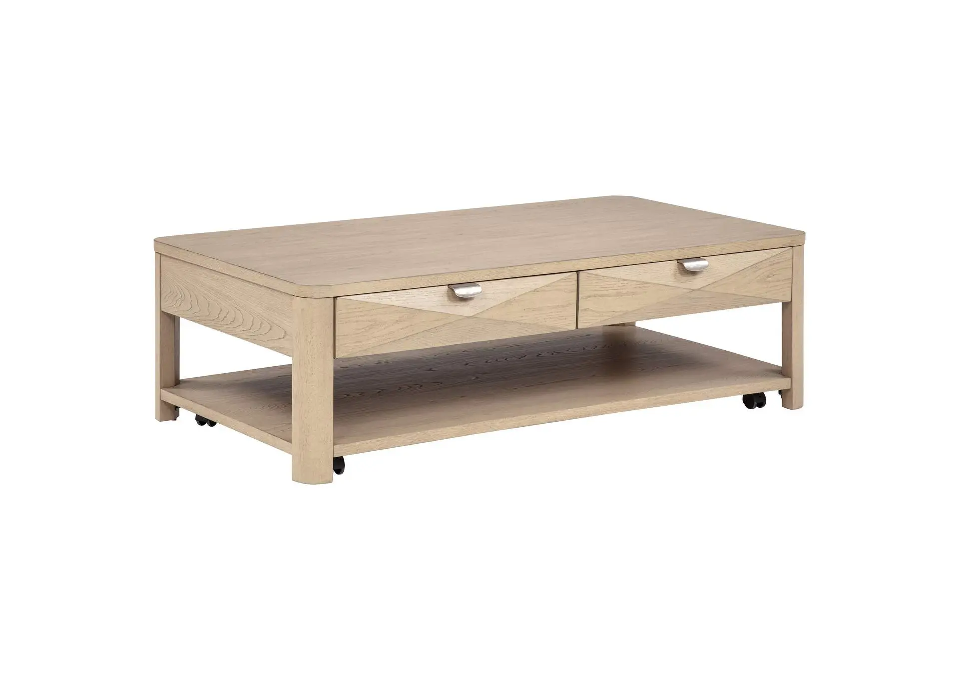 Marcelo Wood Coffee Table with 2 Drawers and Shelf Light Elm