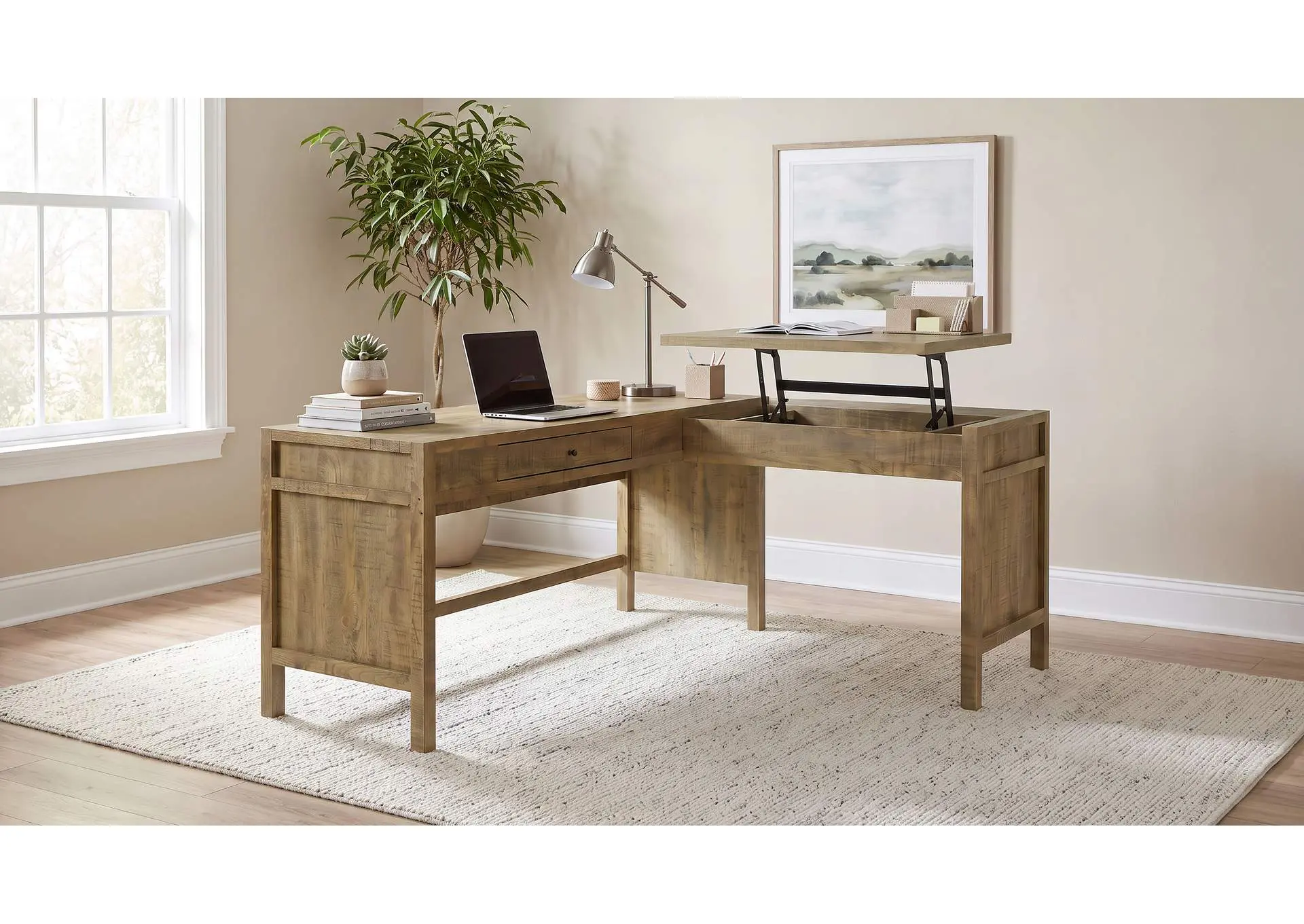 Hogan 1-drawer Lift Top L-shape Computer Writing Desk Mango