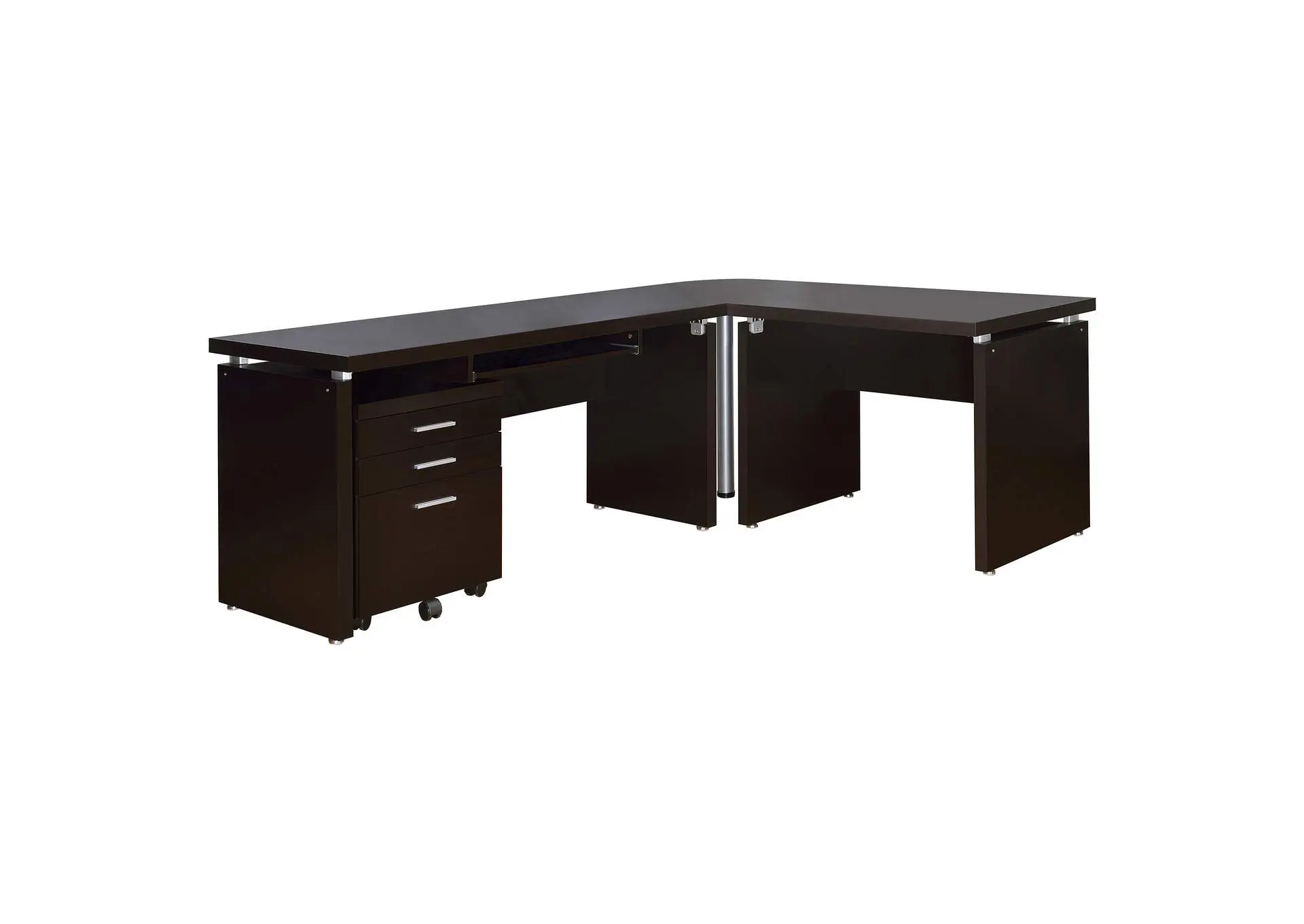 Skylar L-Shape Desk with Mobile File Cabinet Cappuccino