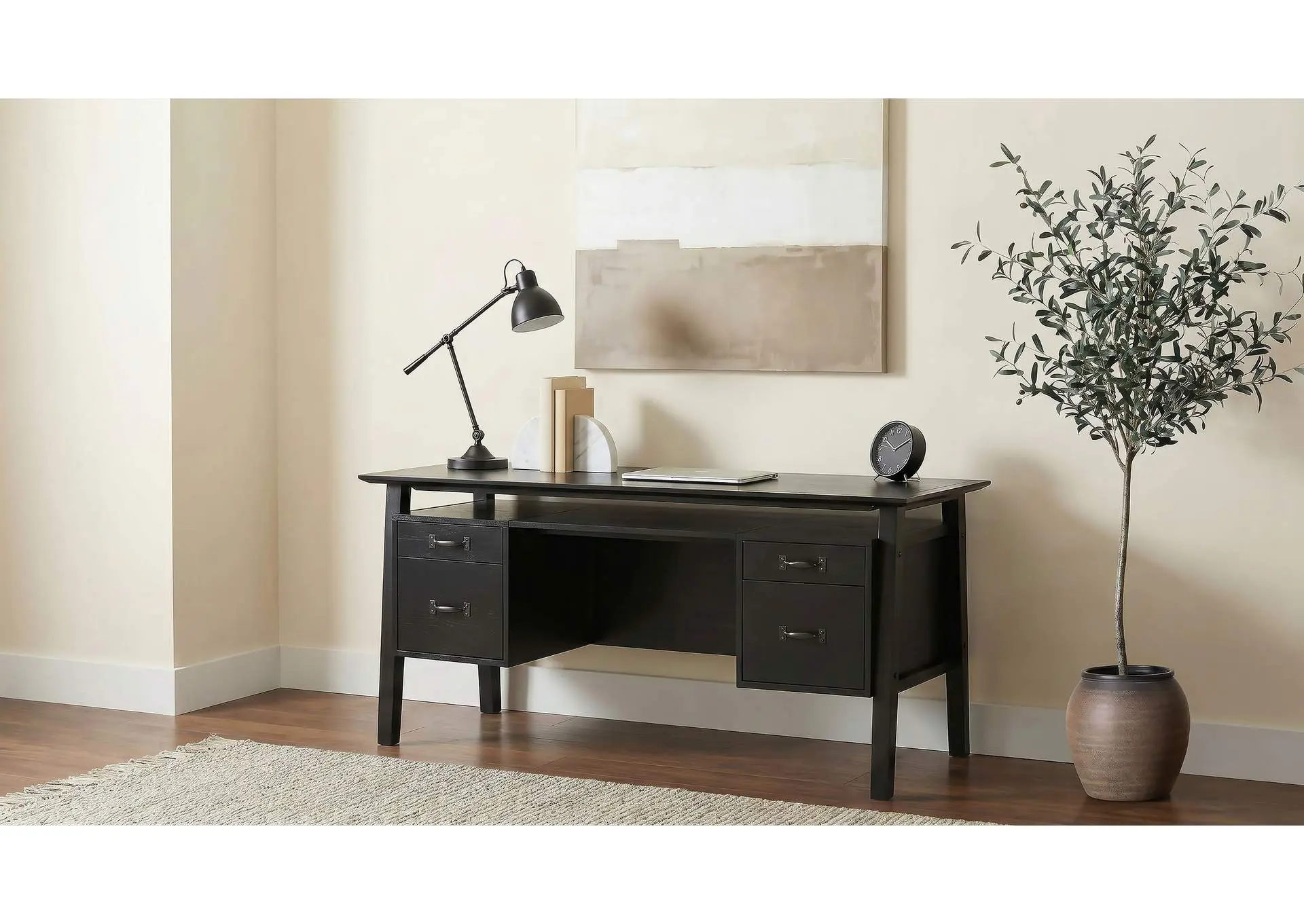 Goodson 64-inch 4-Drawer Double Pedestal Computer Desk Black