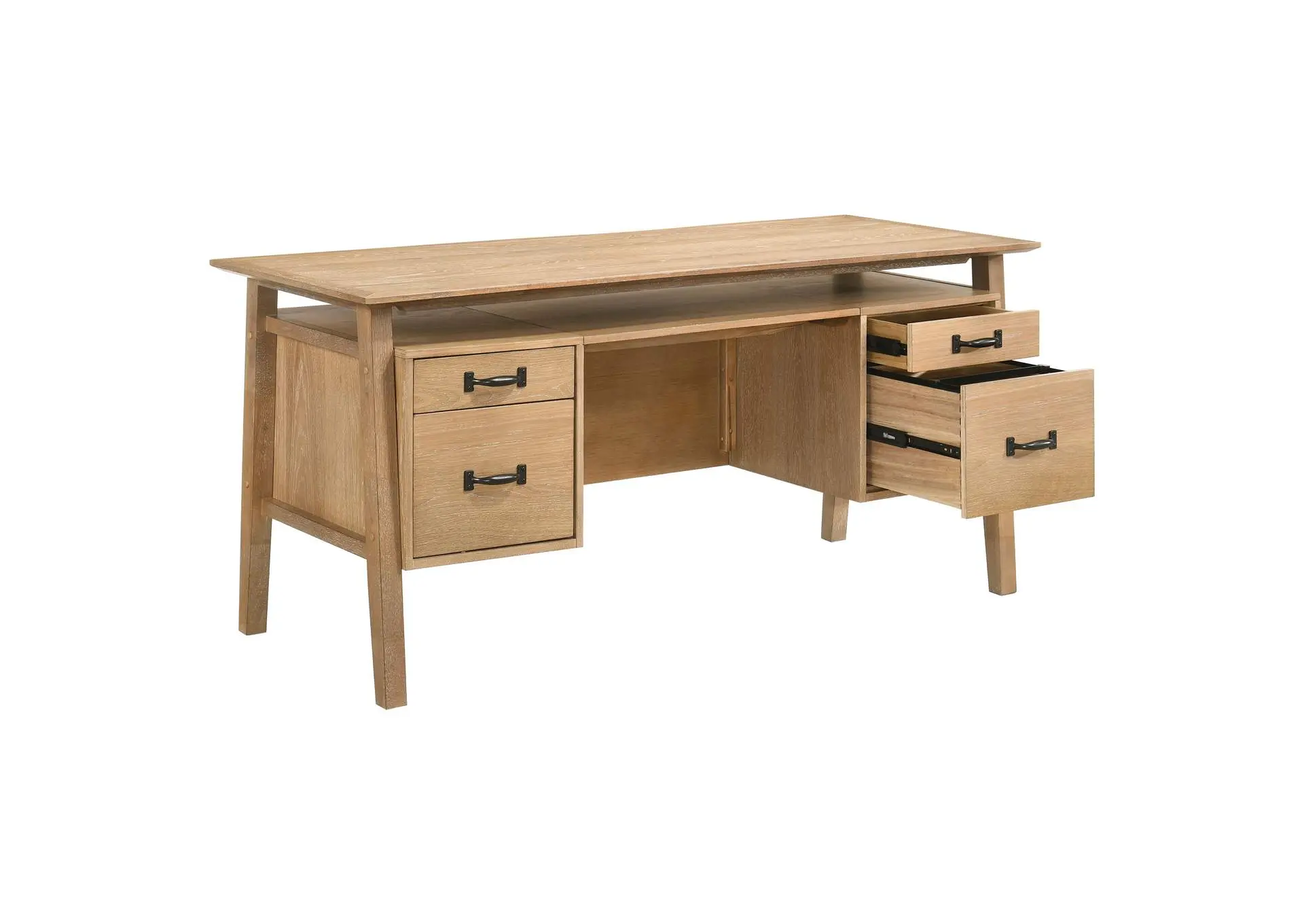 Goodson 64-inch 4-Drawer Double Pedestal Computer Desk Distressed Light Brown
