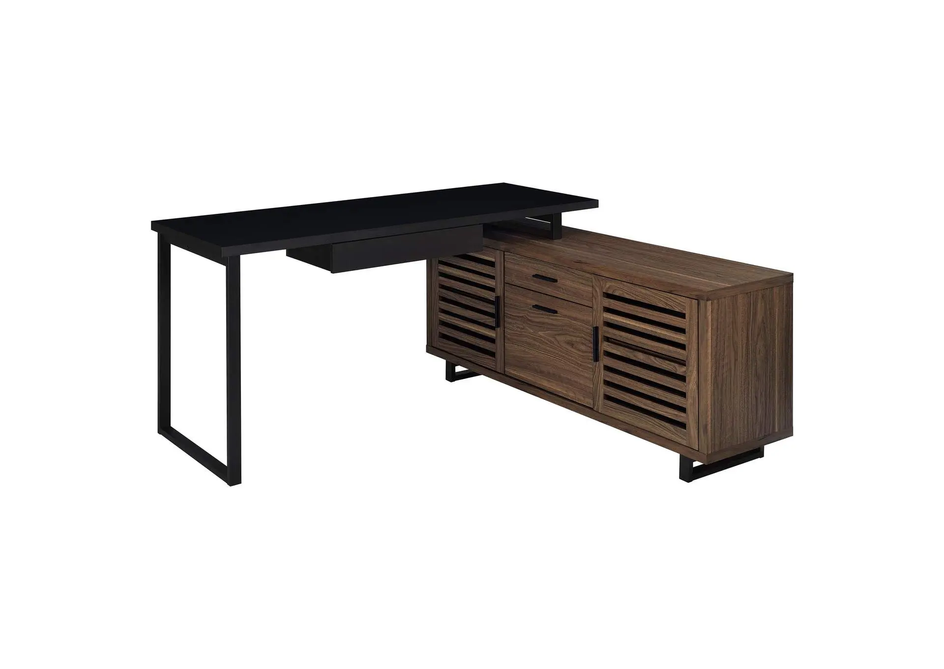 Maddox 60-inch L-Shape Office Computer Desk Black and Walnut