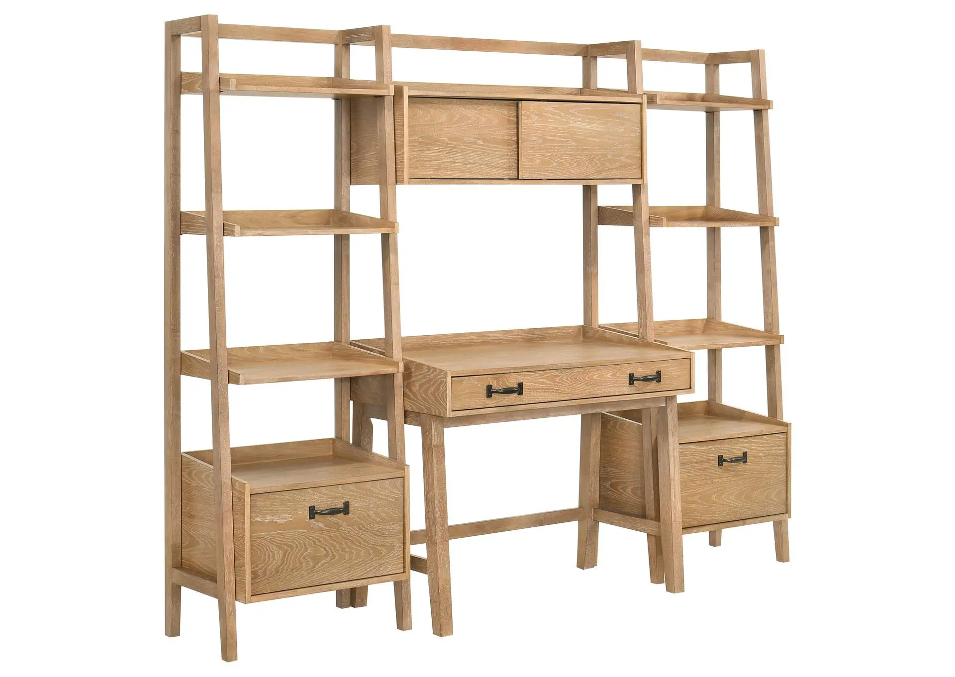Fabian 4-piece Computer Desk and Bookshelf Set Distressed Light Brown