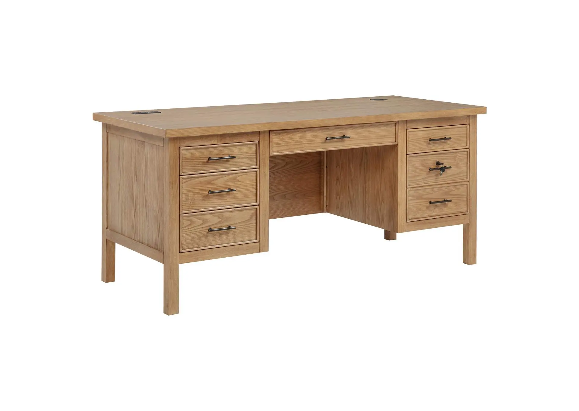 Vermes 66-inch 7-drawer Computer Desk with Power Outlet Light Ash