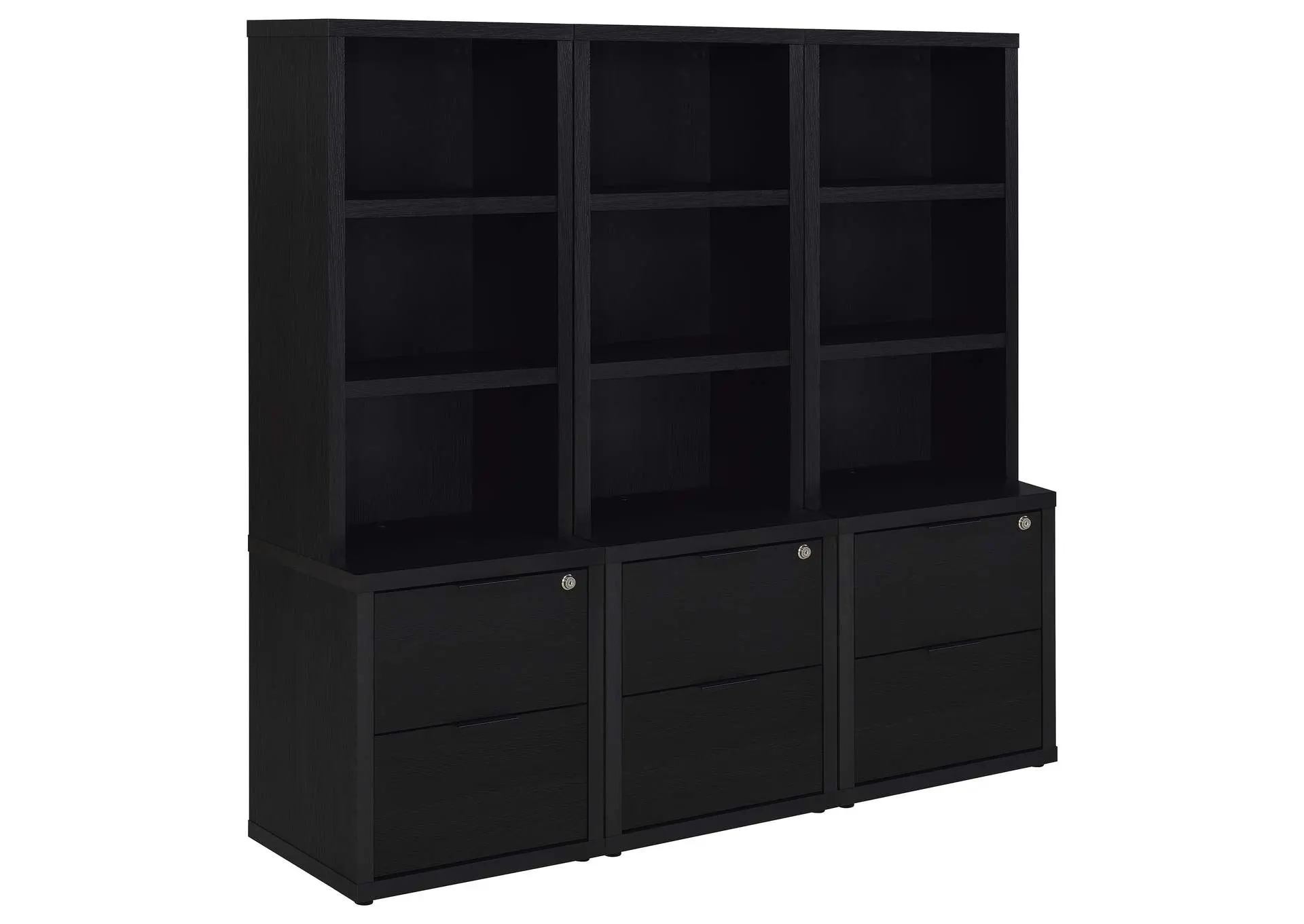 Westpark 3-piece Wall Unit Bookcase Set with USB Black