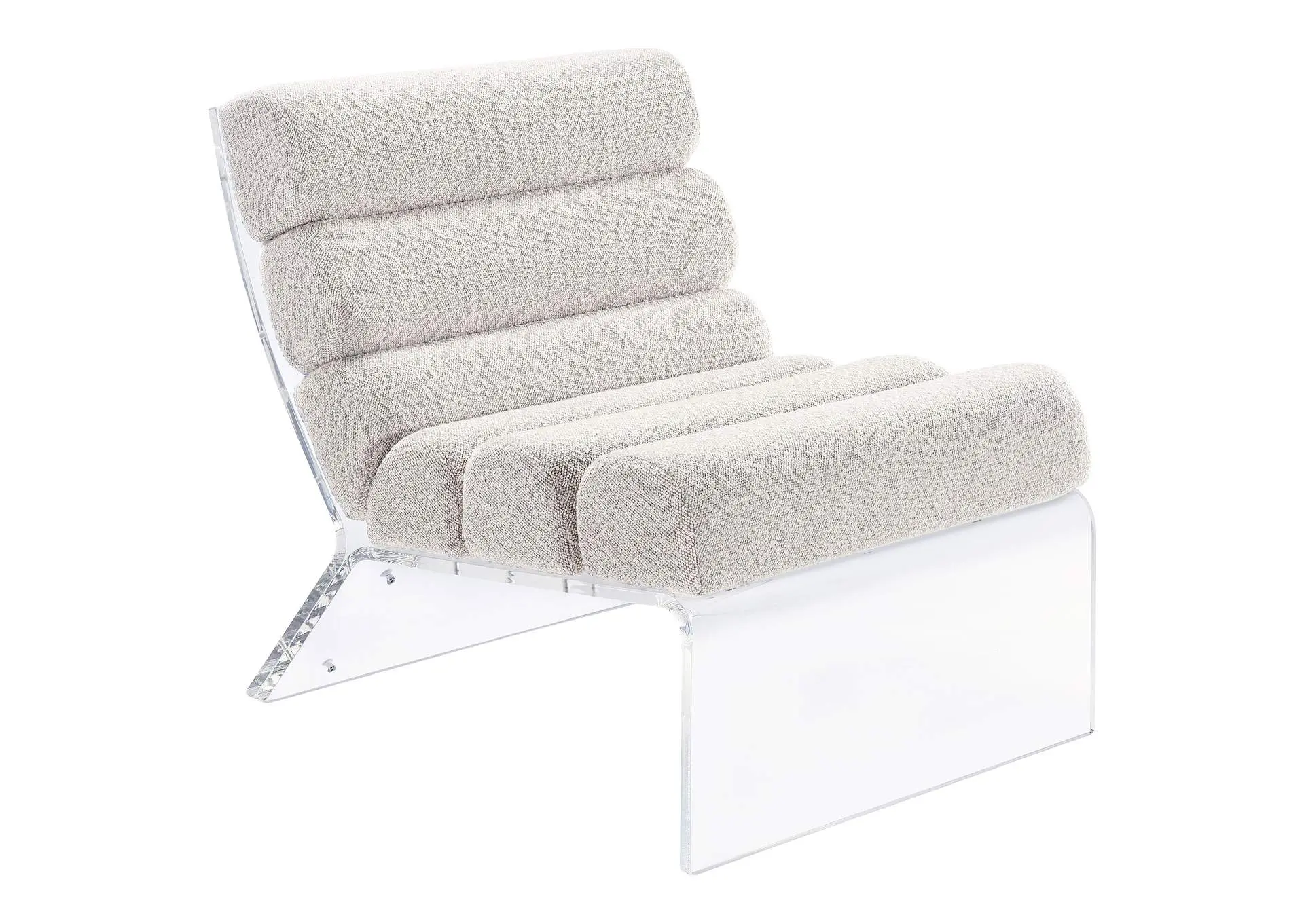 Serreta Channel-Tufted Boucle Accent Chair with Acrylic Frame Ivory