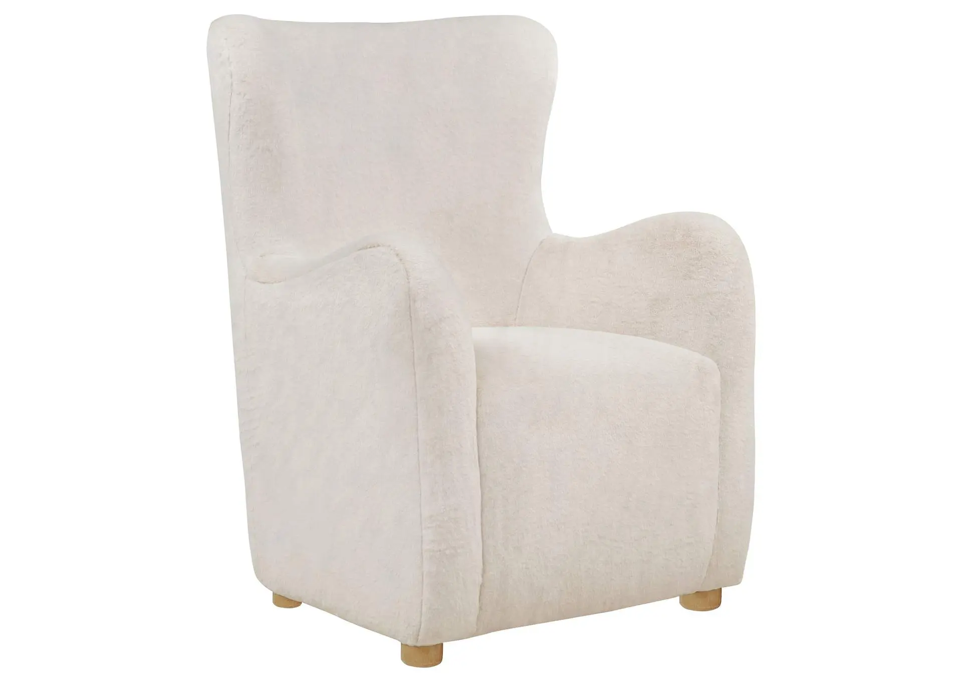 Thornton Faux Fur Upholstered Wingback Lounge Accent Chair Ivory