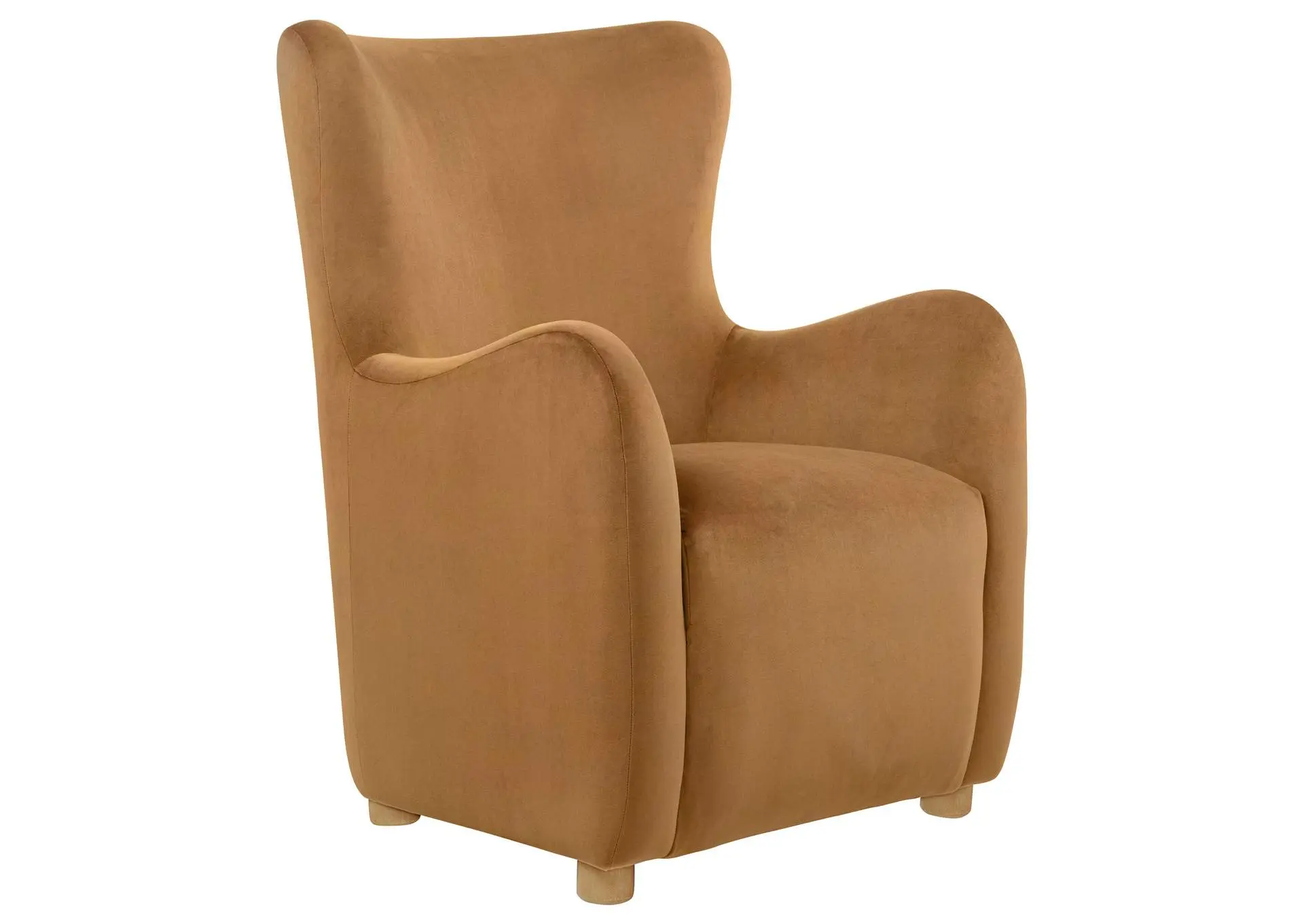 Thornton Velvet Upholstered Wingback Lounge Accent Chair Cognac