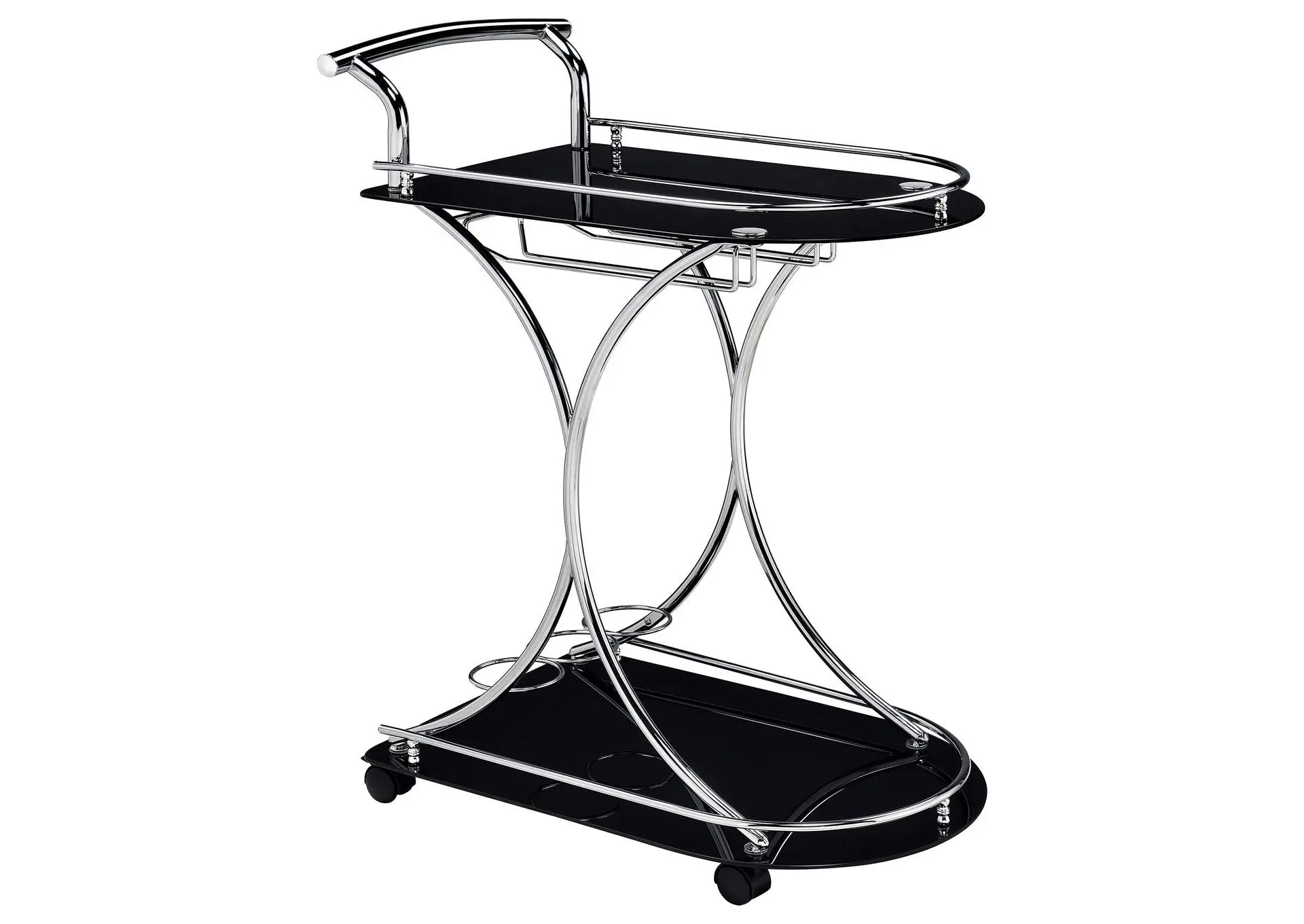 Elfman 2-tier Glass Shelf Metal Bar Cart Black and Chrome