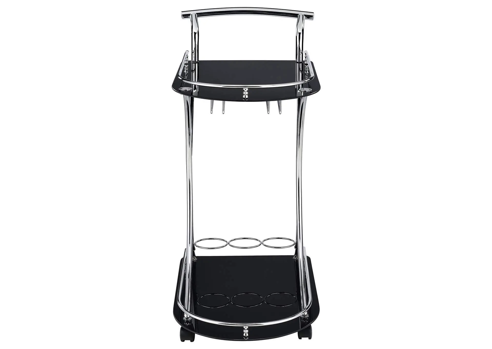 Elfman 2-tier Glass Shelf Metal Bar Cart Black and Chrome — view 3