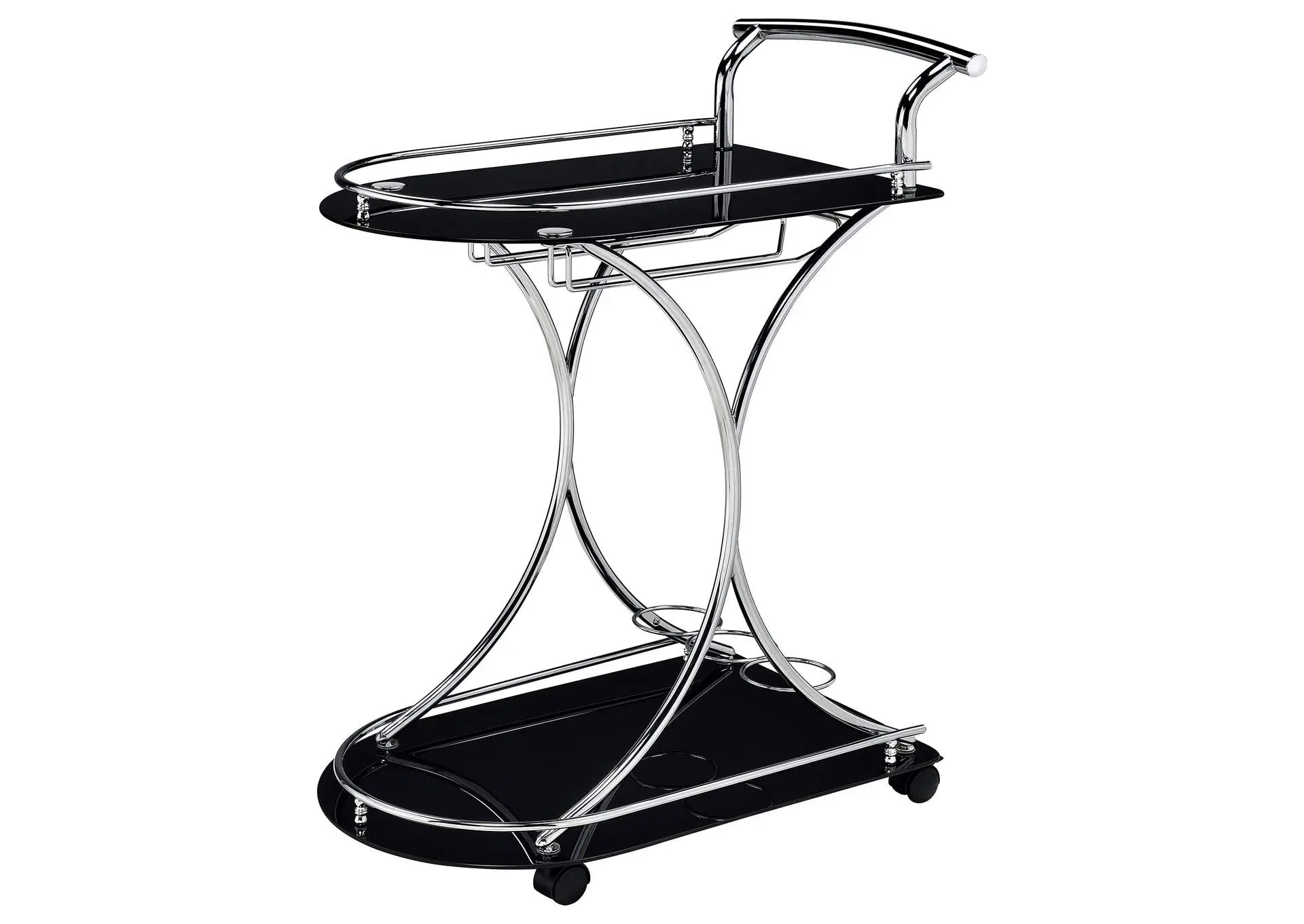 Elfman 2-tier Glass Shelf Metal Bar Cart Black and Chrome — view 4