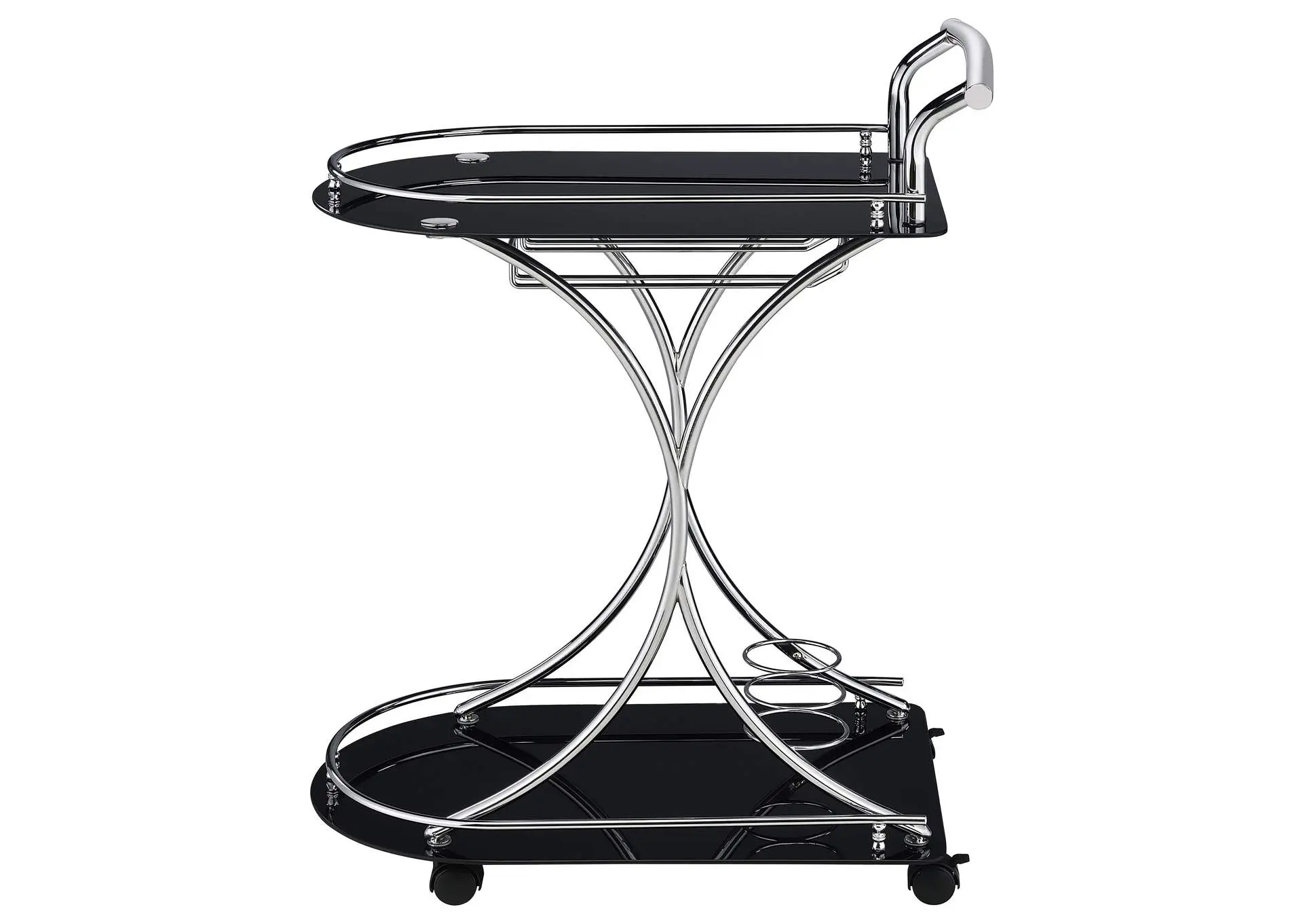 Elfman 2-tier Glass Shelf Metal Bar Cart Black and Chrome — view 5