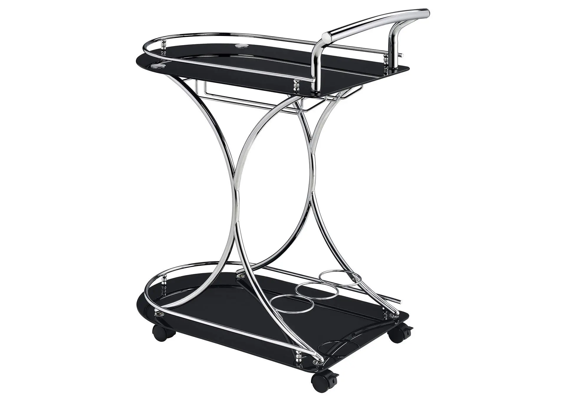 Elfman 2-tier Glass Shelf Metal Bar Cart Black and Chrome — view 6