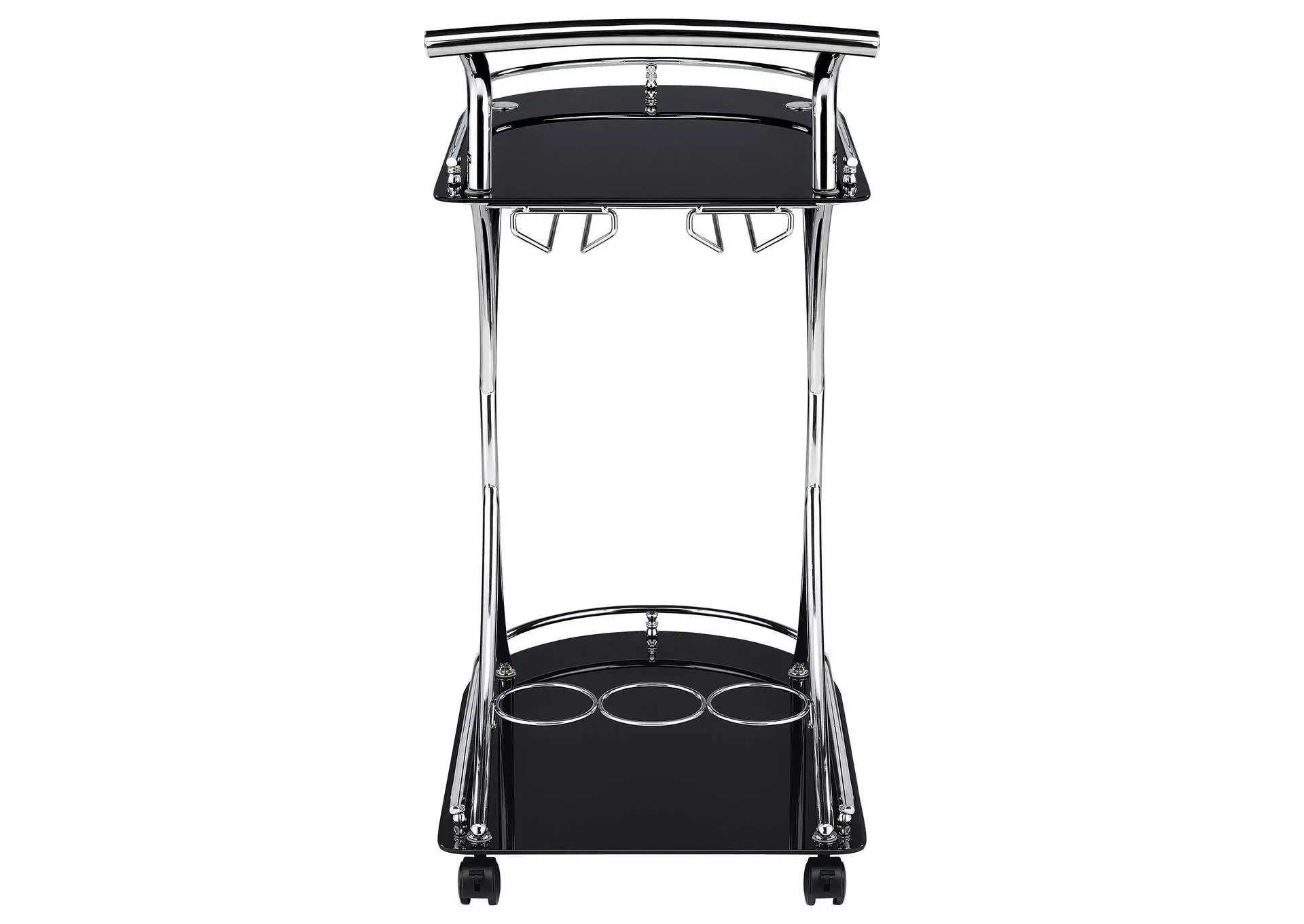 Elfman 2-tier Glass Shelf Metal Bar Cart Black and Chrome — view 7