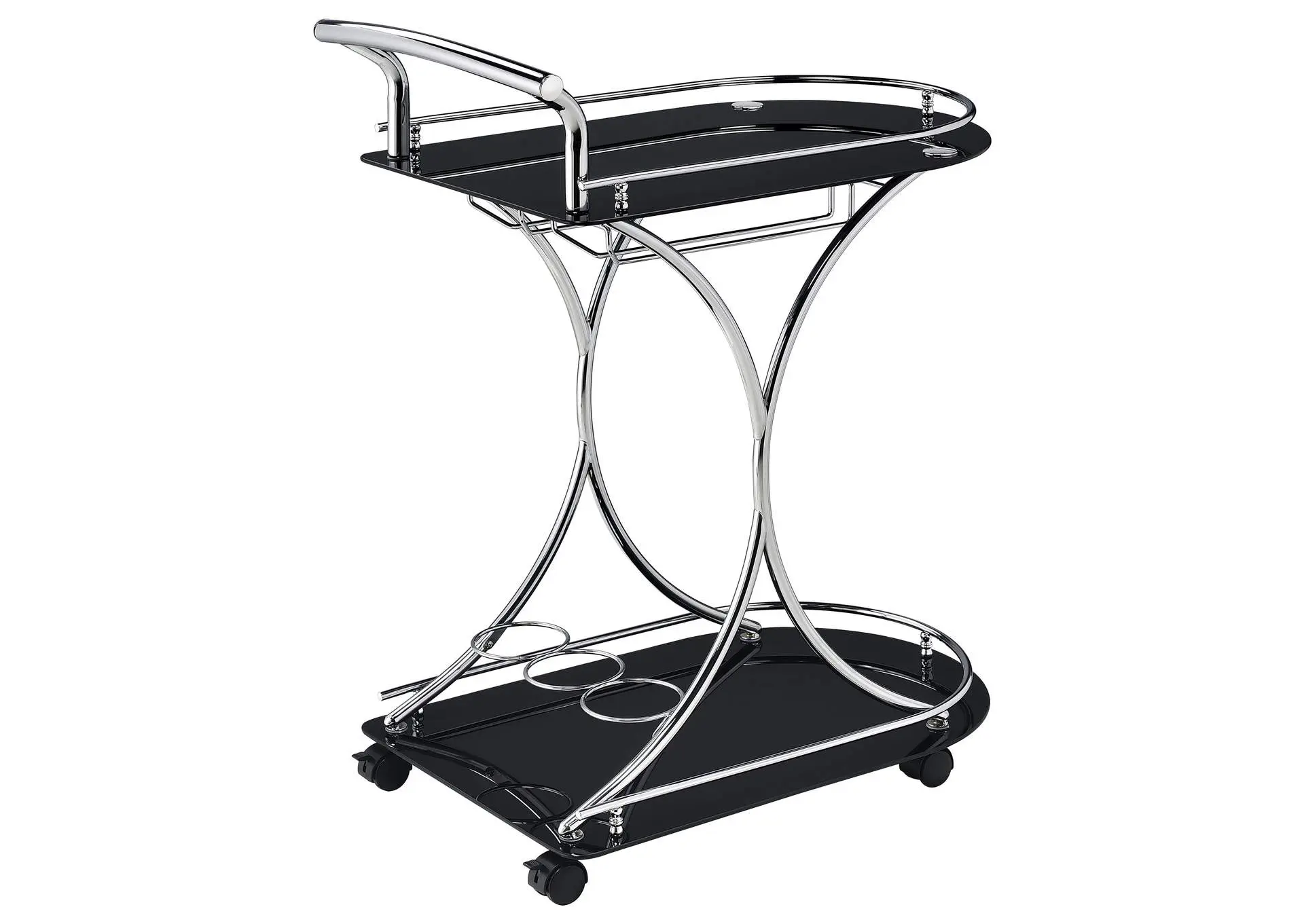 Elfman 2-tier Glass Shelf Metal Bar Cart Black and Chrome — view 8