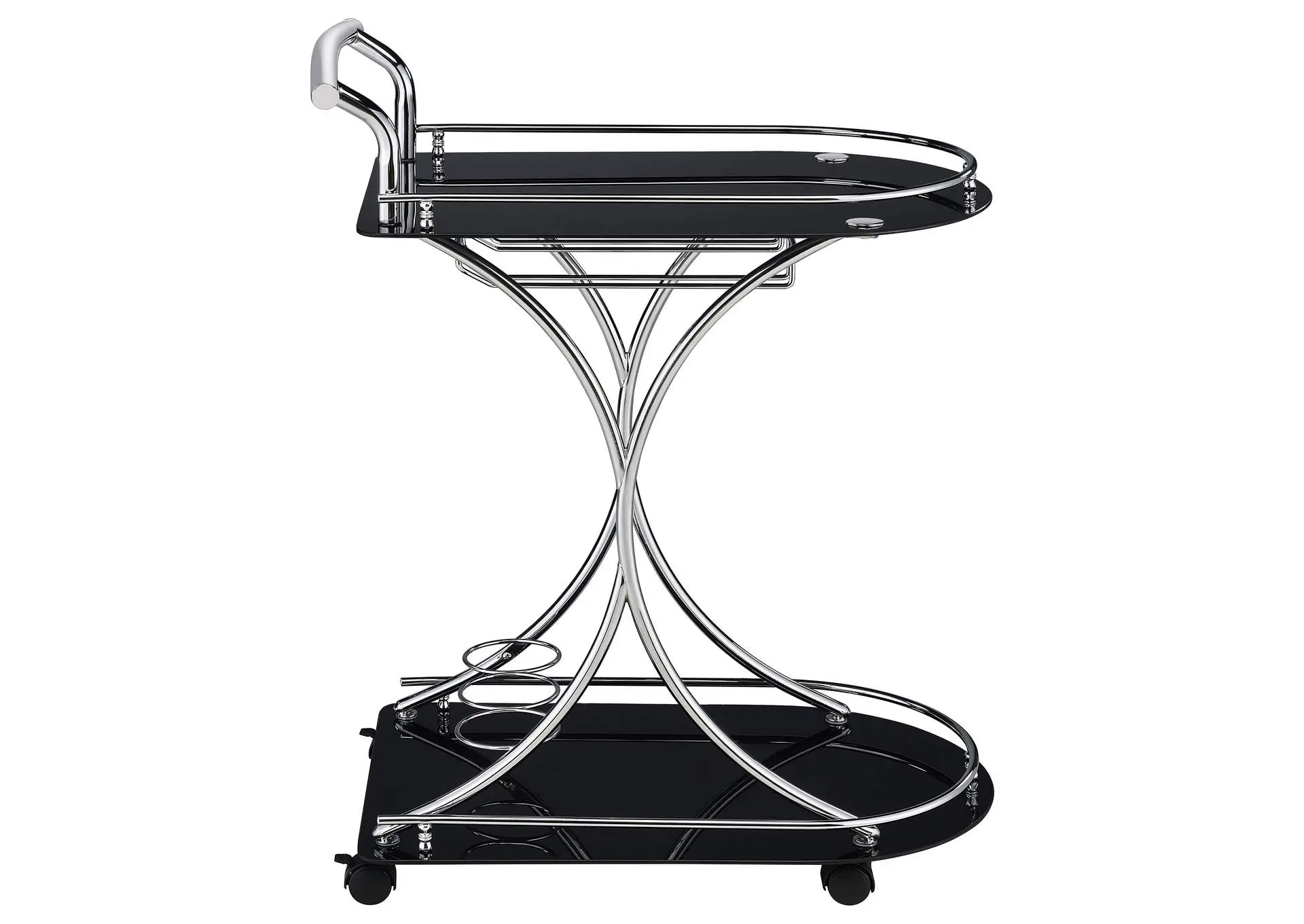 Elfman 2-tier Glass Shelf Metal Bar Cart Black and Chrome — view 9