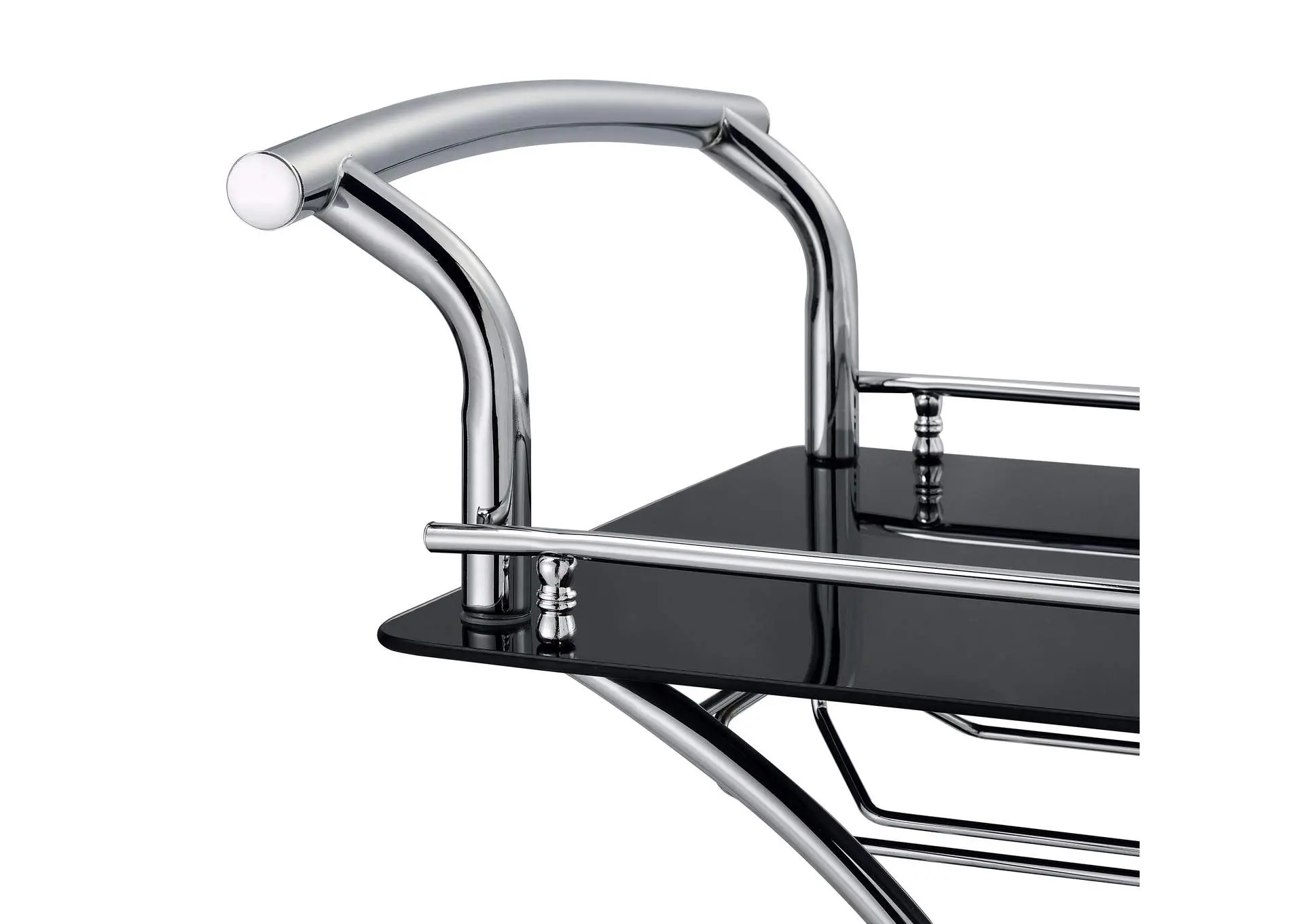 Elfman 2-tier Glass Shelf Metal Bar Cart Black and Chrome — view 10