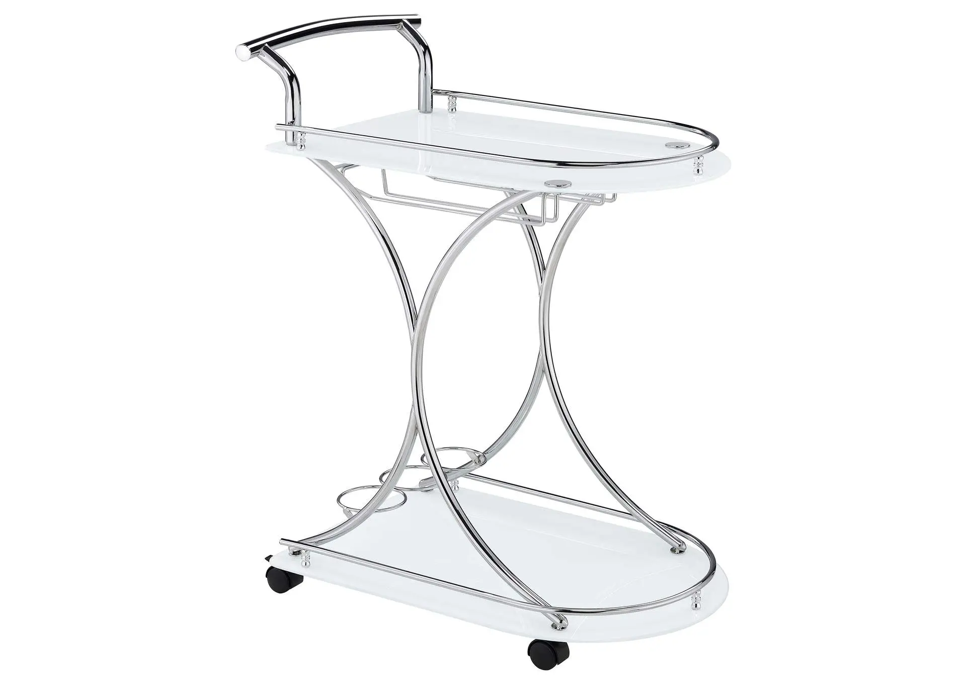 Elfman 2-tier Glass Shelf Metal Bar Cart White and Chrome