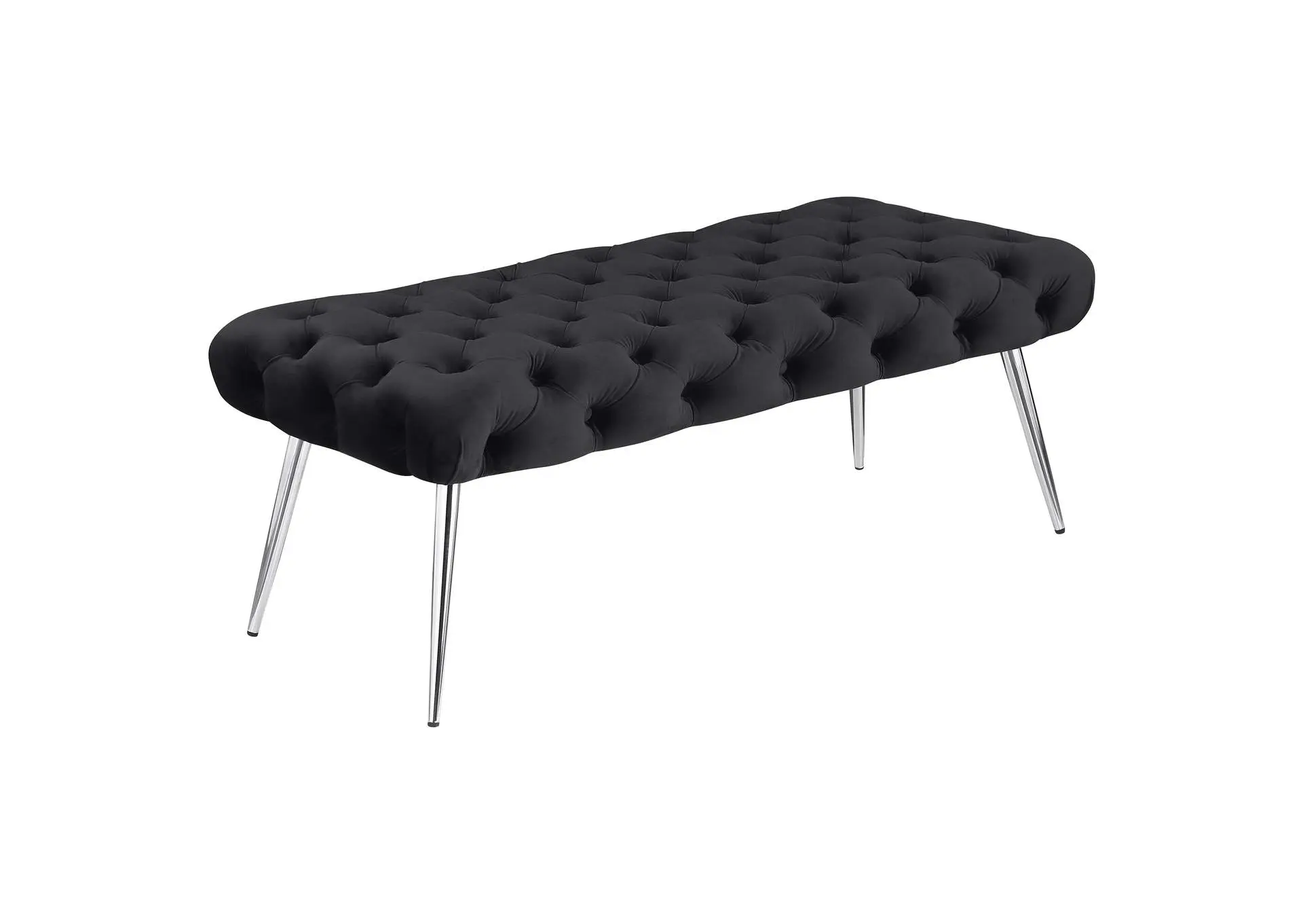 Ella Upholstered Tufted Bench Stainless Steel Legs Black